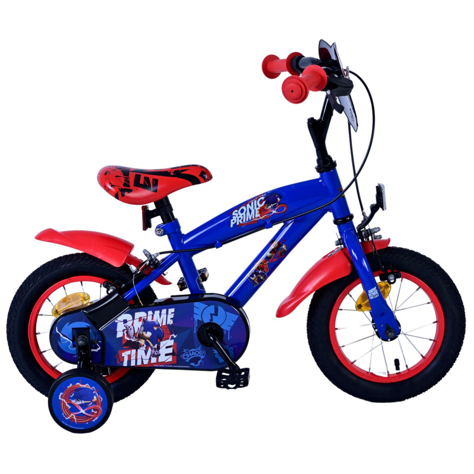 Sonic Prime Fiets - 12 inch - Blauw Rood - Twee handremmen