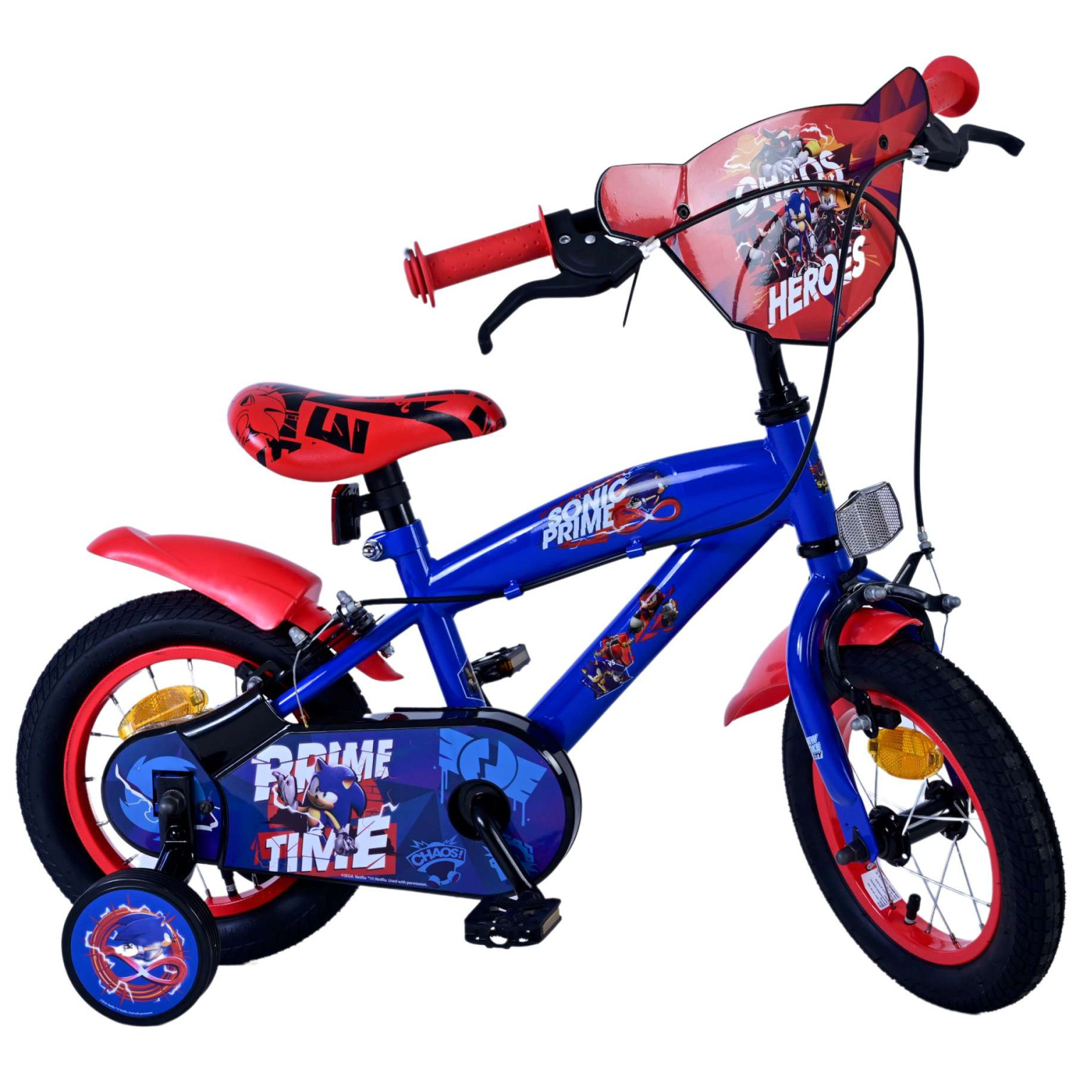 Sonic Prime Fiets - 12 inch - Blauw Rood - Twee handremmen