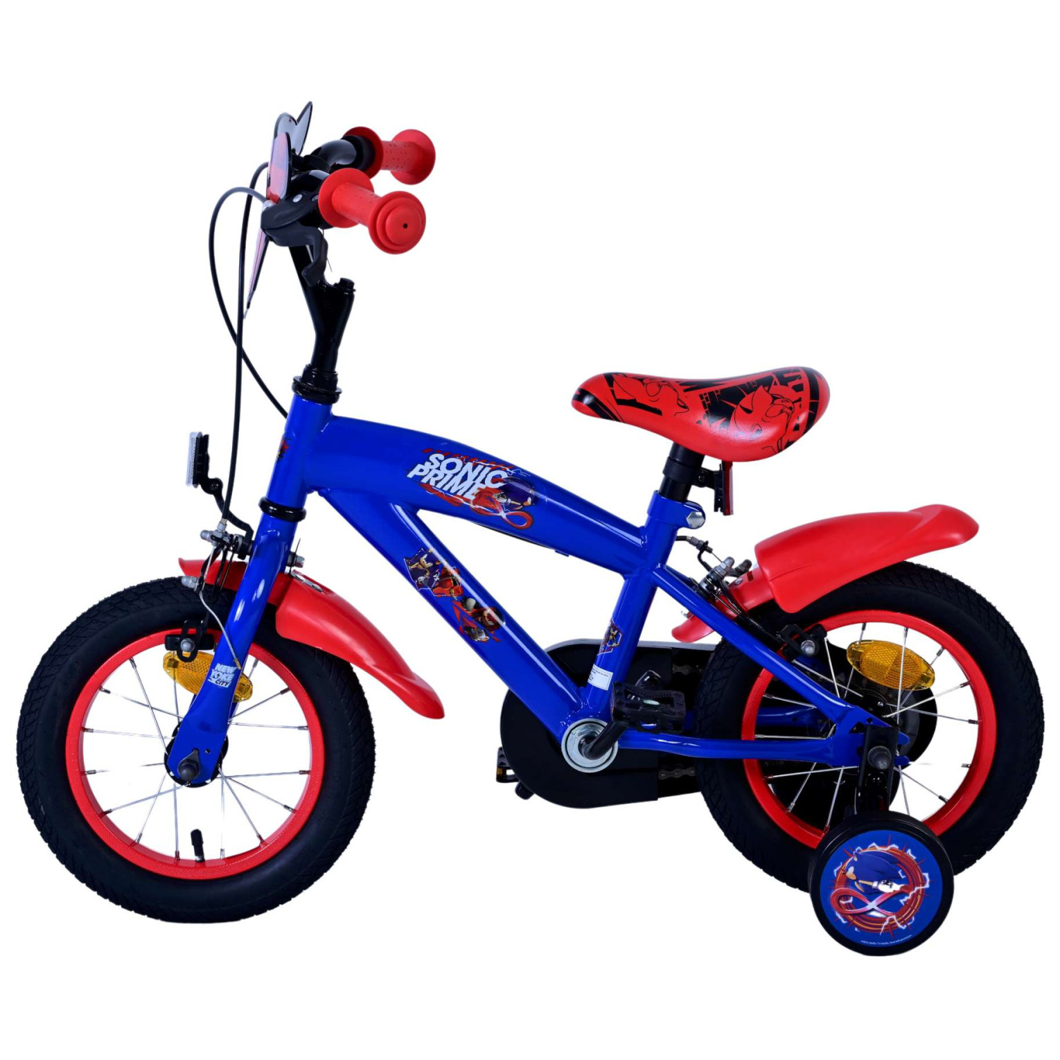 Sonic Prime Fiets - 12 inch - Blauw Rood - Twee handremmen