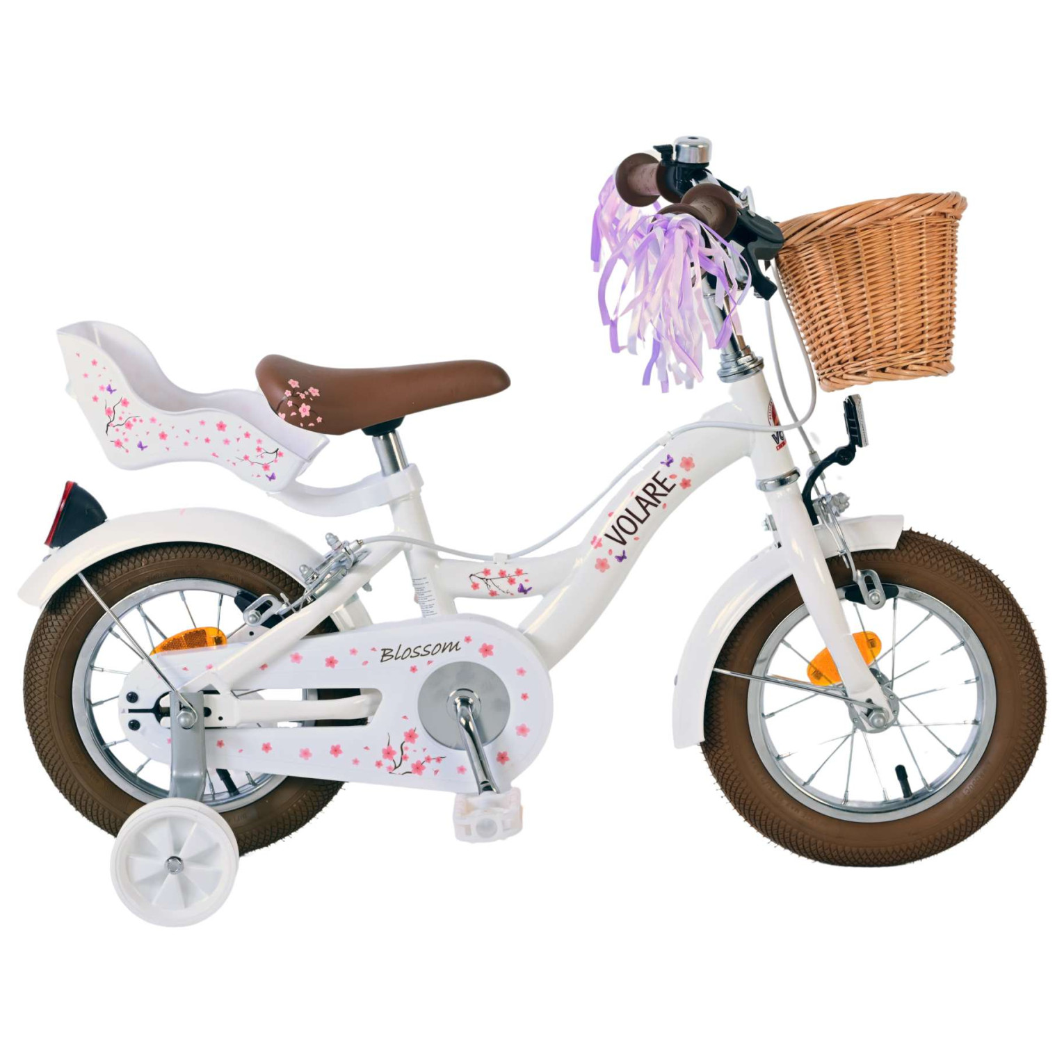 Volare Blossom Fiets - 12 inch - Wit - Twee handremmen