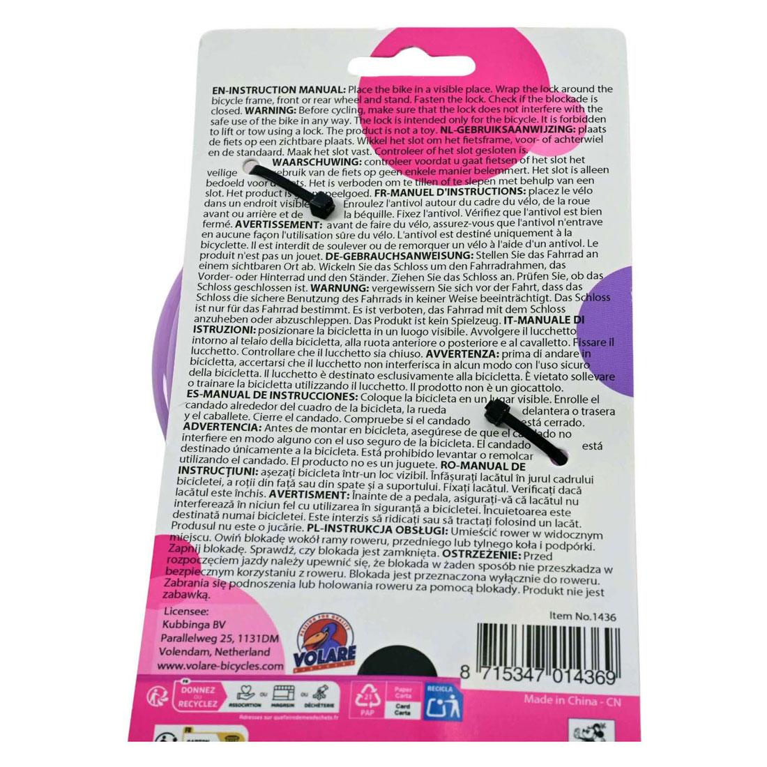 Fietsslot Minnie 12mm - Lengte 65cm