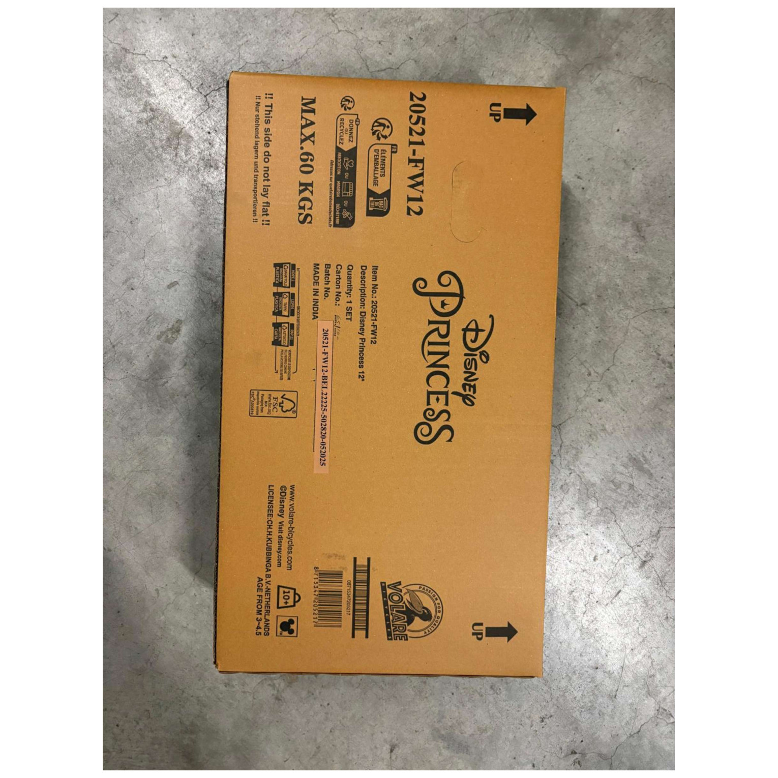 Disney Princess Fiets - 12 inch - Roze - Twee Handremmen