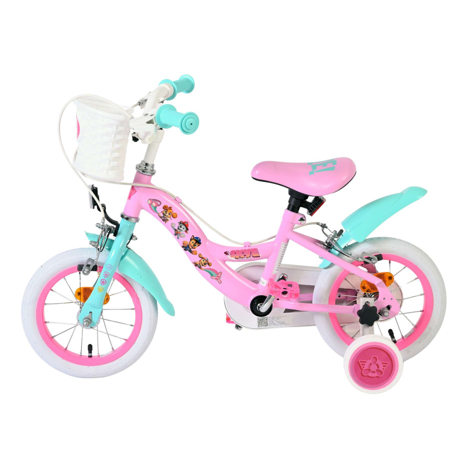 Paw Patrol Fiets - 12 inch - Roze - Twee handremmen