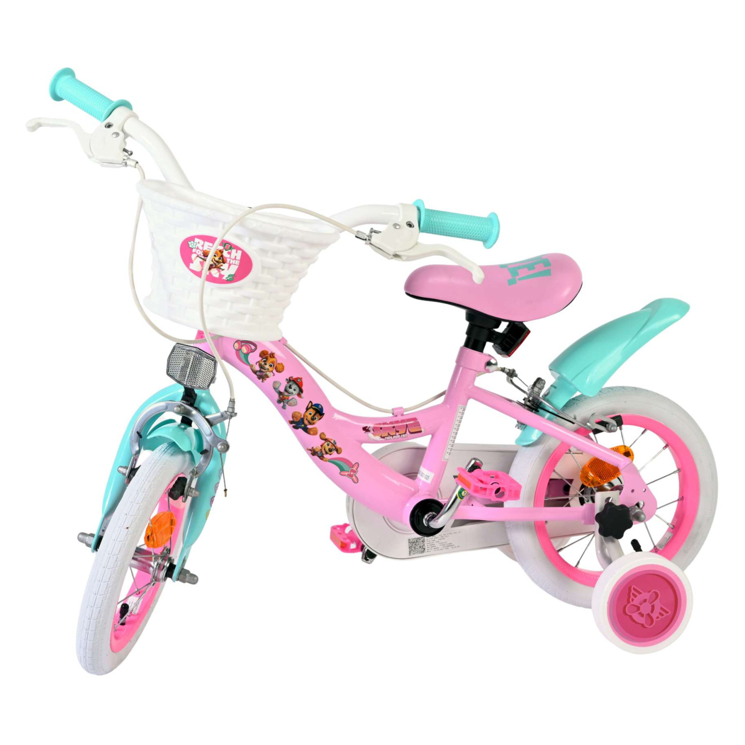 Paw Patrol Fiets - 12 inch - Roze - Twee handremmen