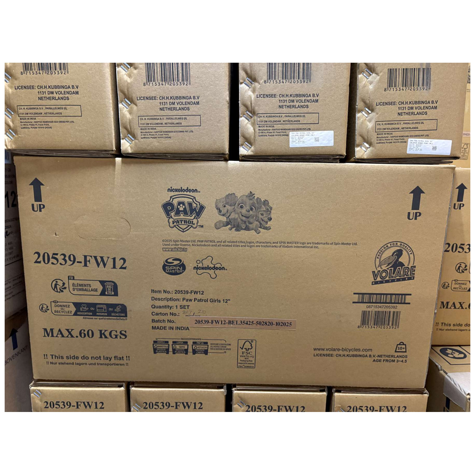 Paw Patrol Fiets - 12 inch - Roze - Twee handremmen