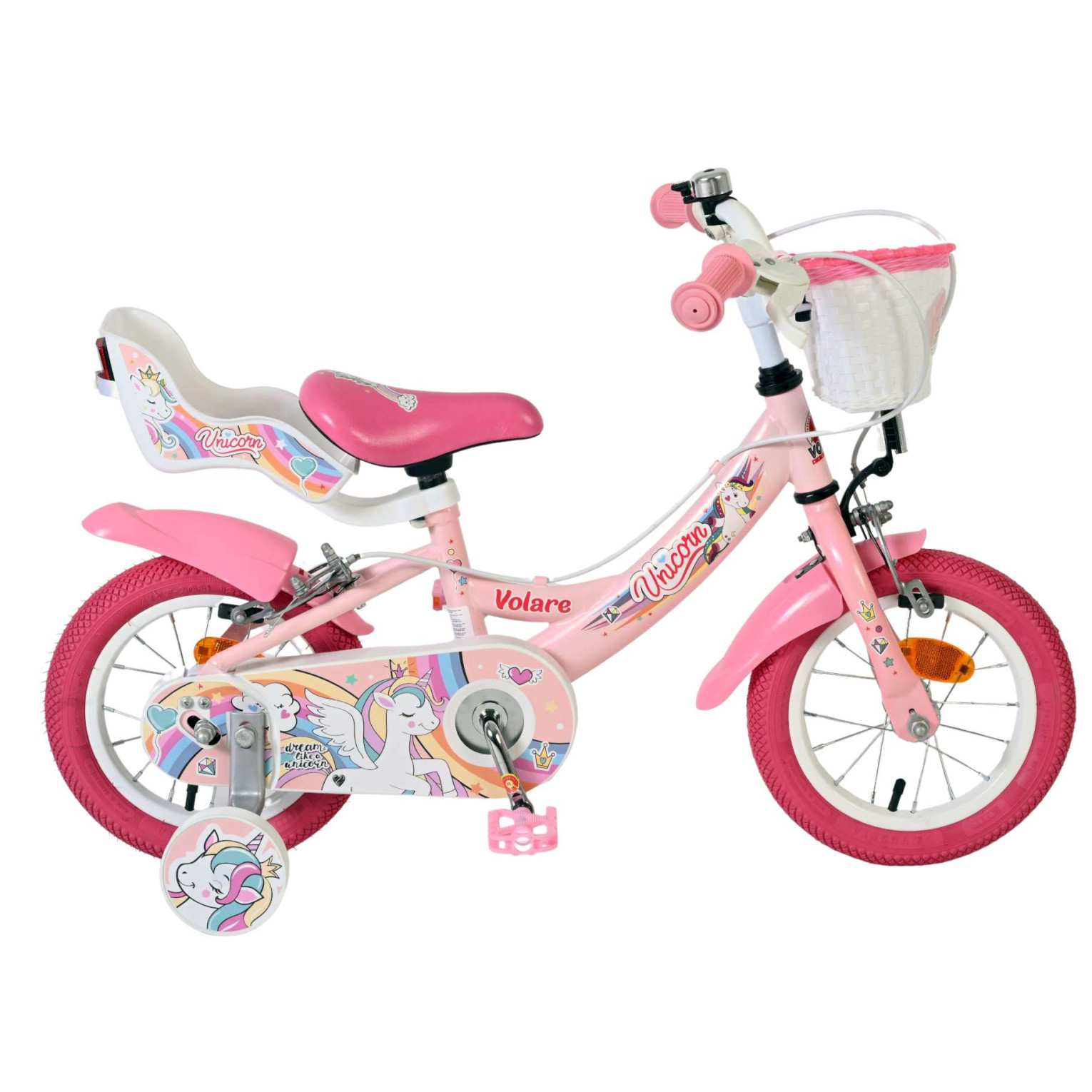 Volare Unicorn Fiets - 12 inch - Roze - Twee handremmen