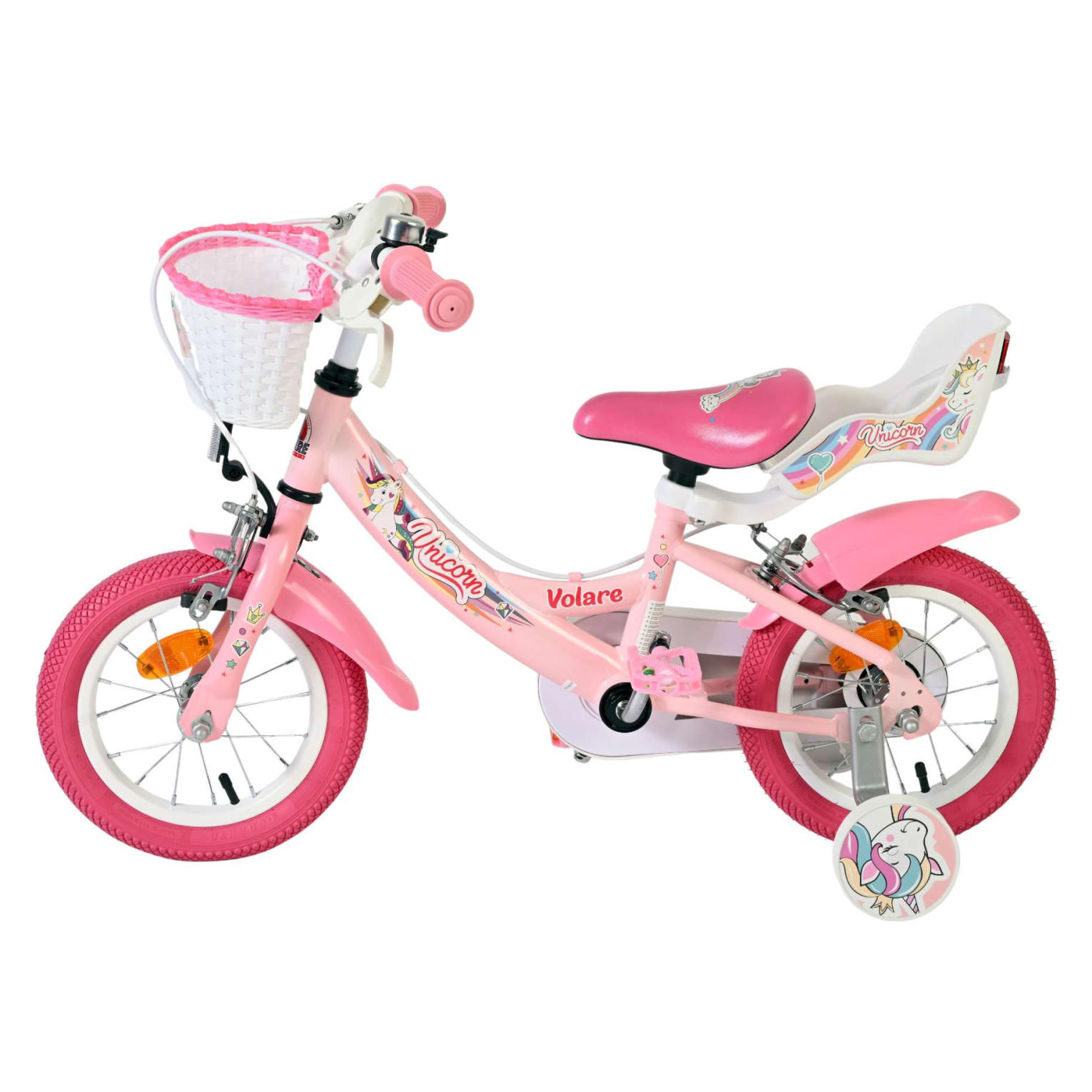 Volare Unicorn Fiets - 12 inch - Roze - Twee handremmen