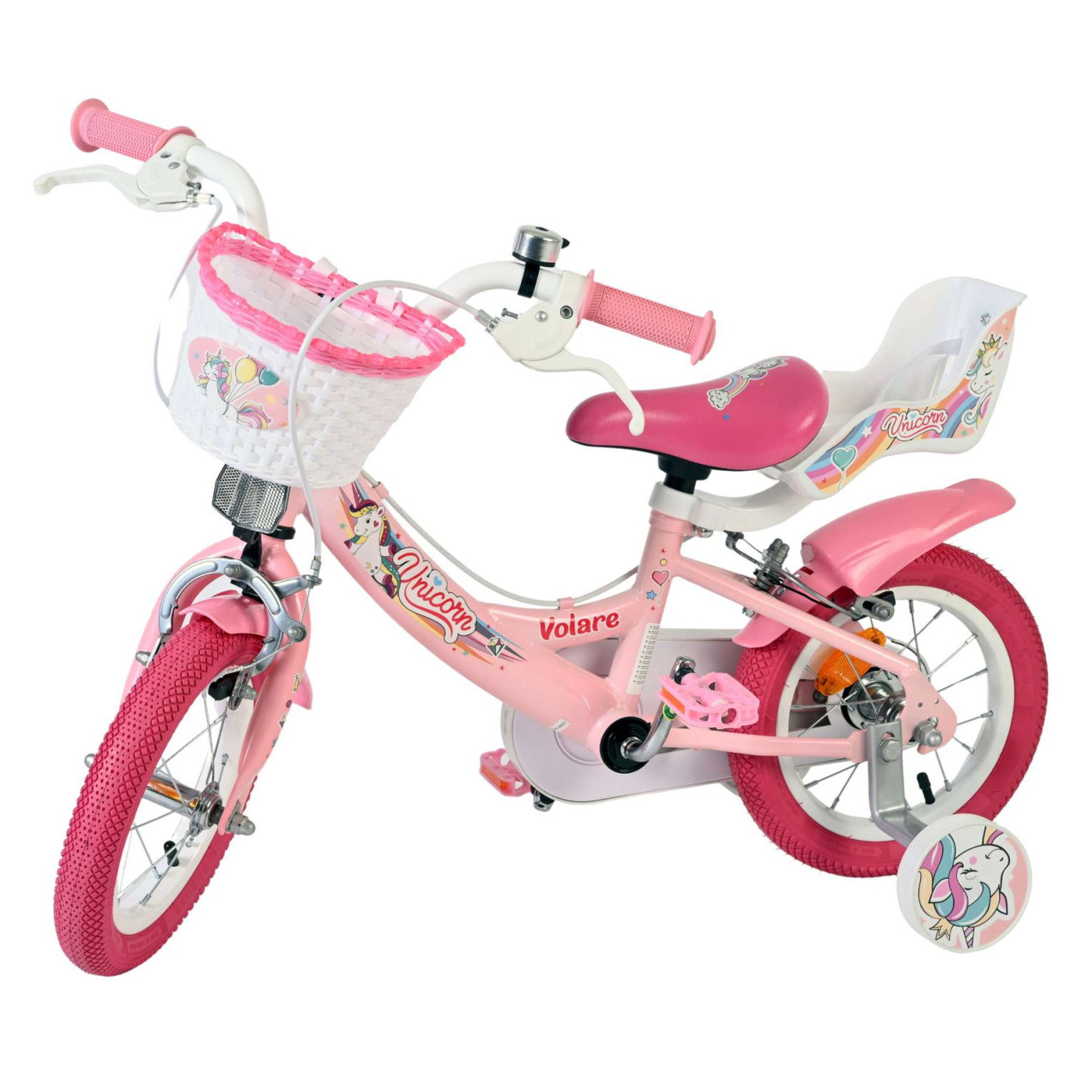 Volare Unicorn Fiets - 12 inch - Roze - Twee handremmen