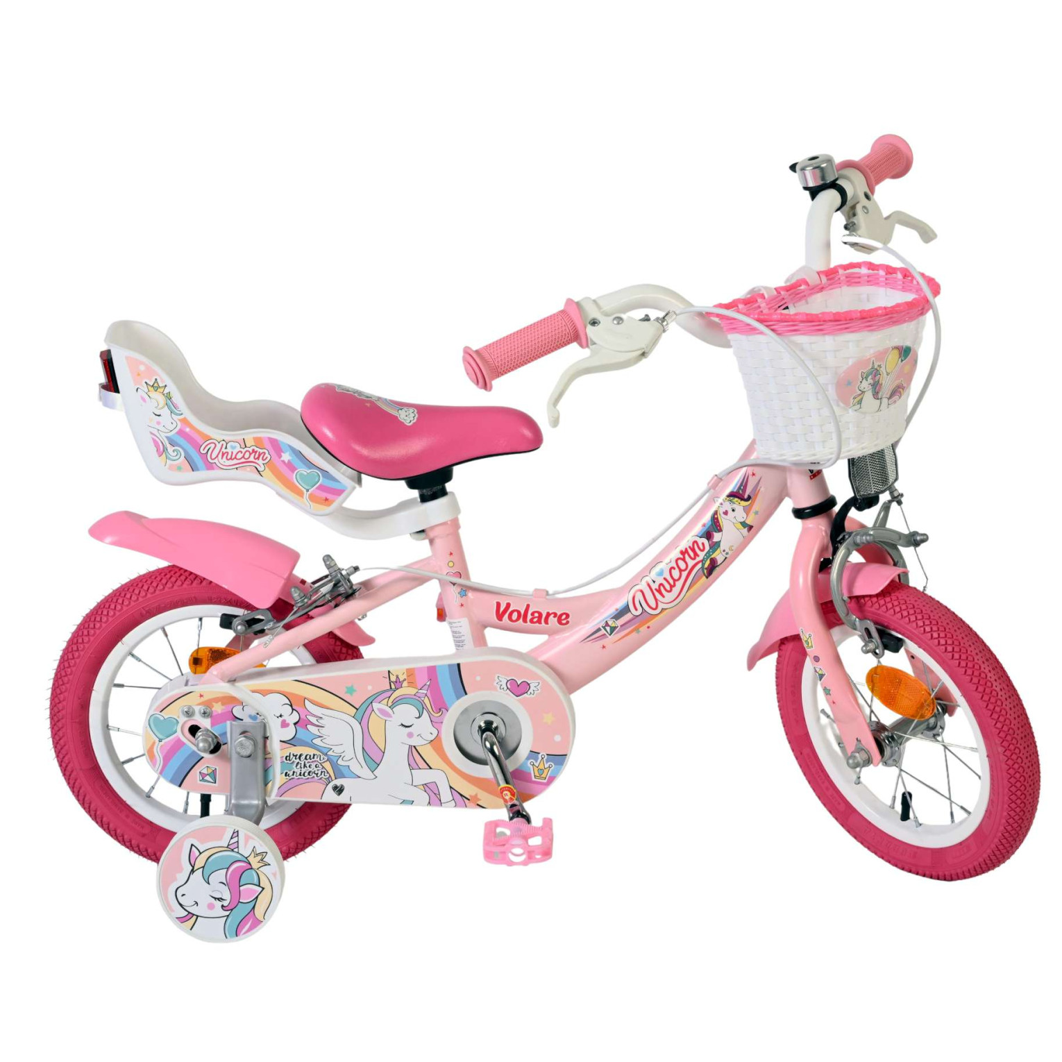 Volare Unicorn Fiets - 12 inch - Roze - Twee handremmen