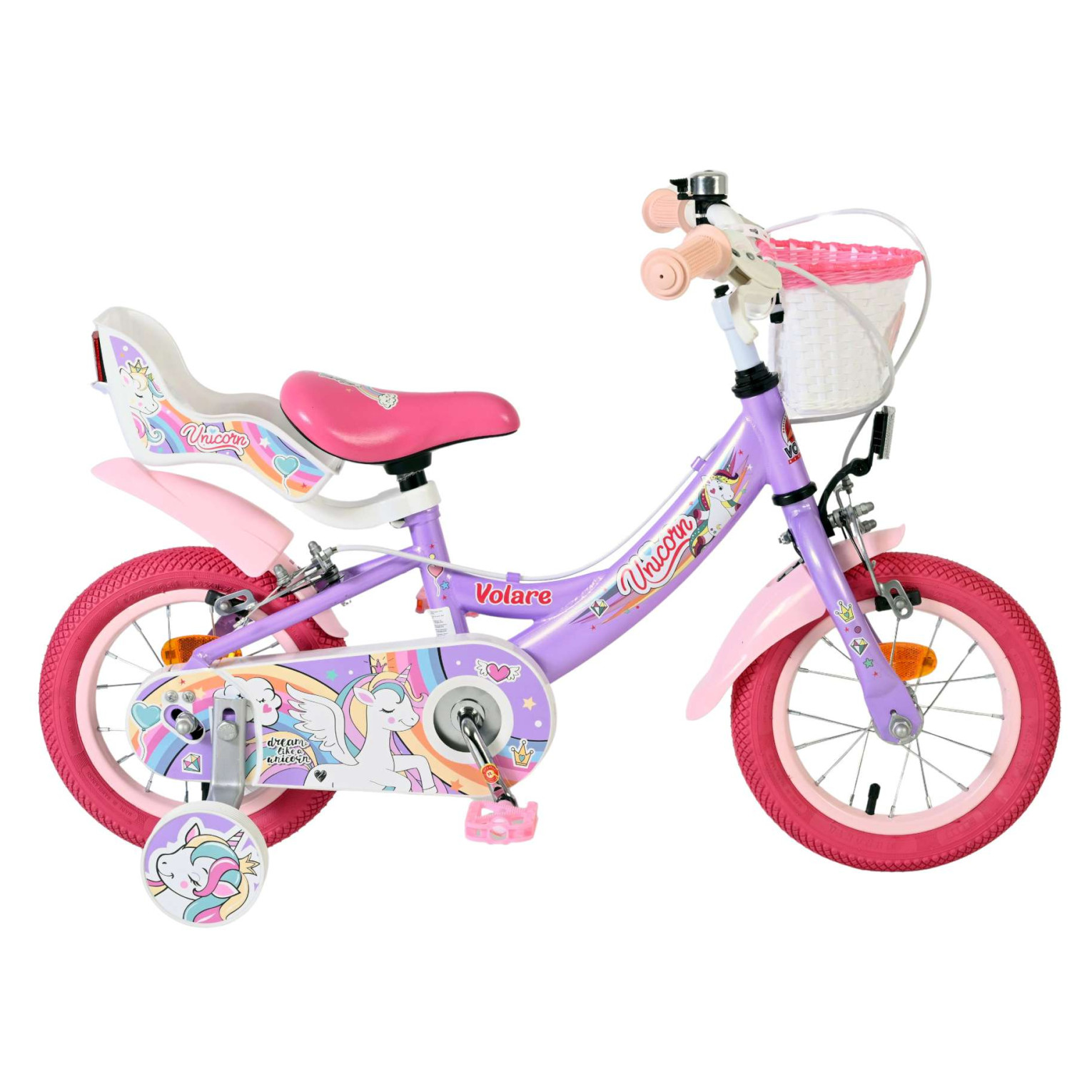 Volare Unicorn Fiets - 12 inch - Paars - Twee handremmen