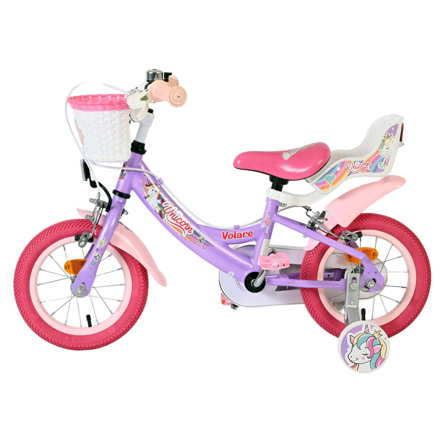 Volare Unicorn Fiets - 12 inch - Paars - Twee handremmen