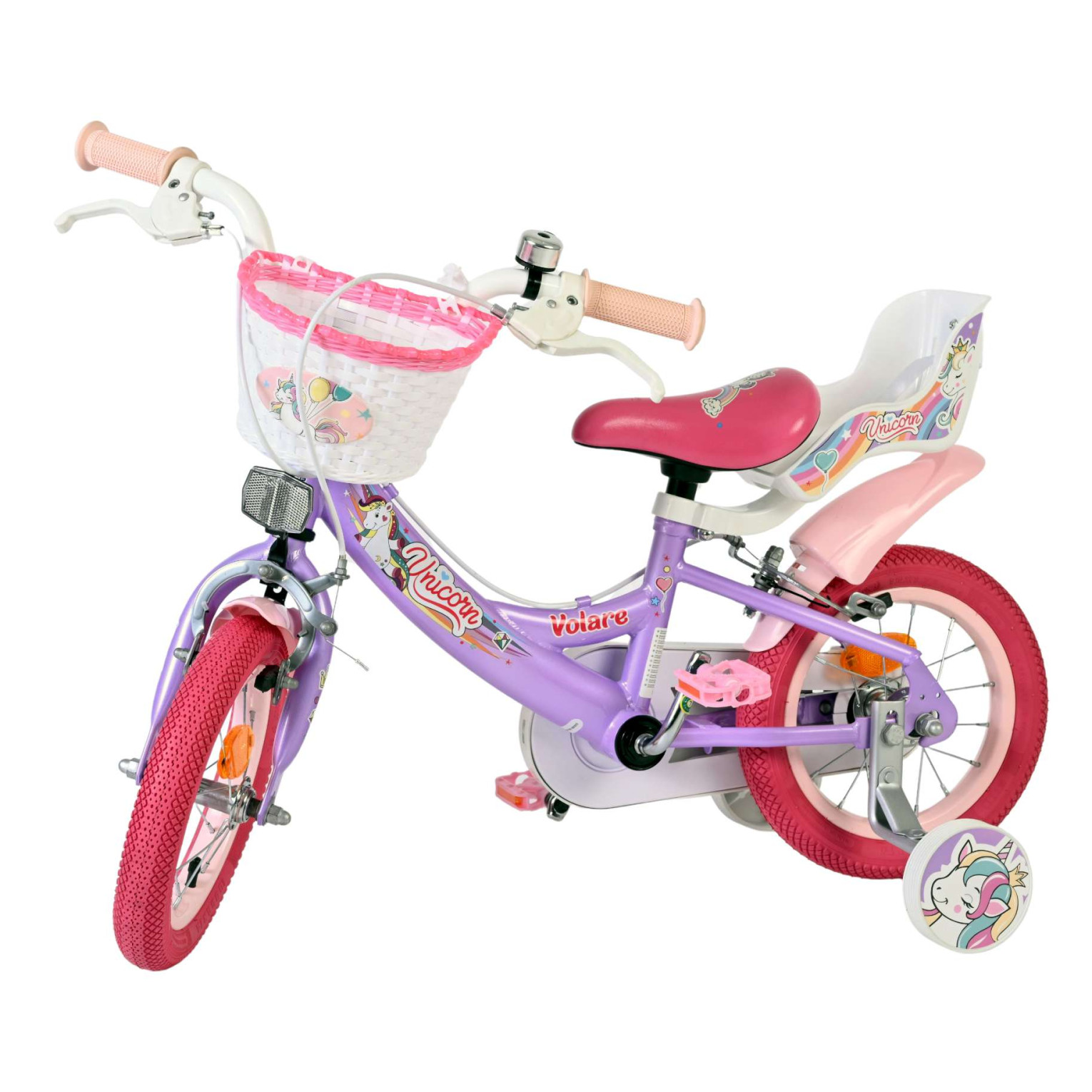 Volare Unicorn Fiets - 12 inch - Paars - Twee handremmen