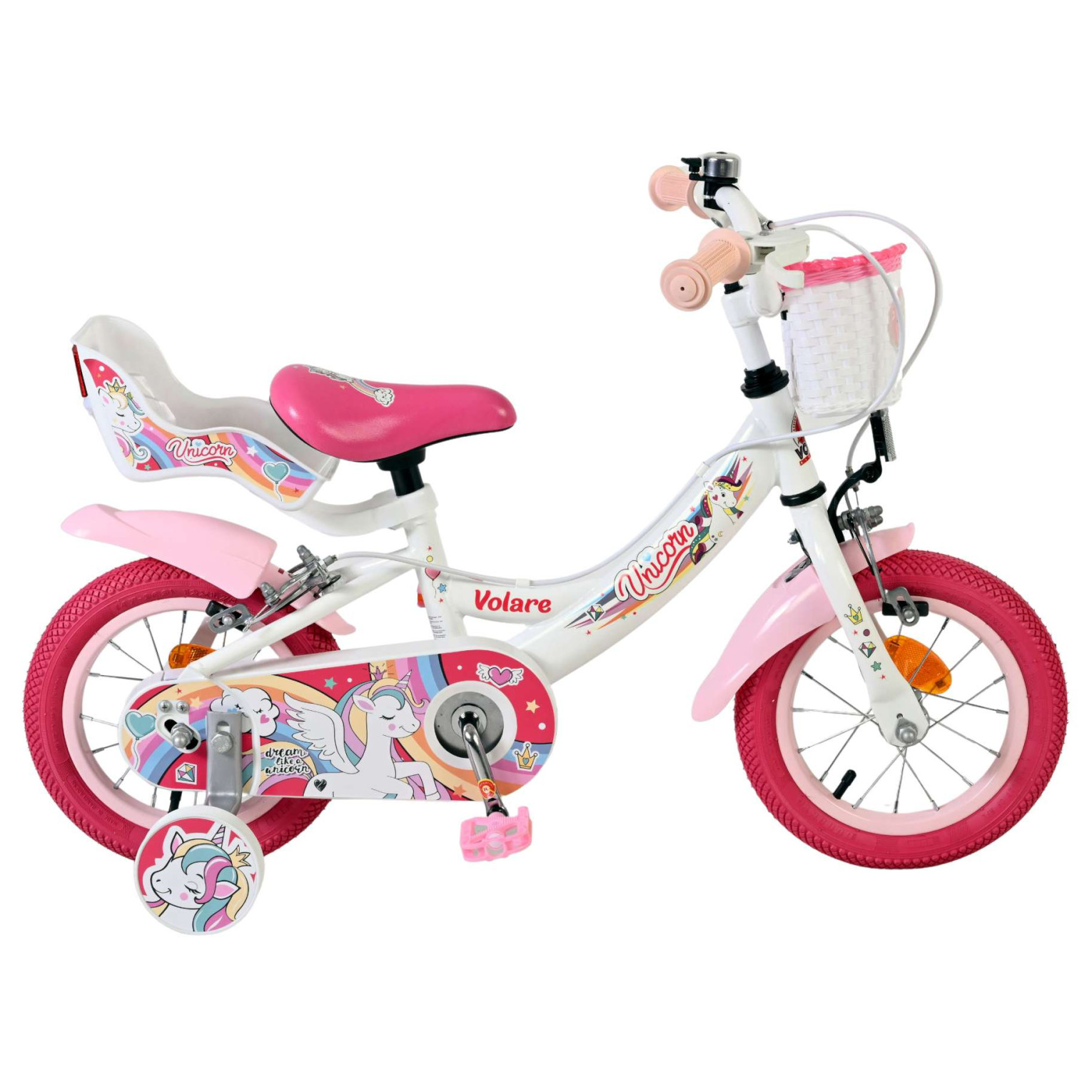 Volare Unicorn Fiets - 12 inch - Wit - Twee handremmen