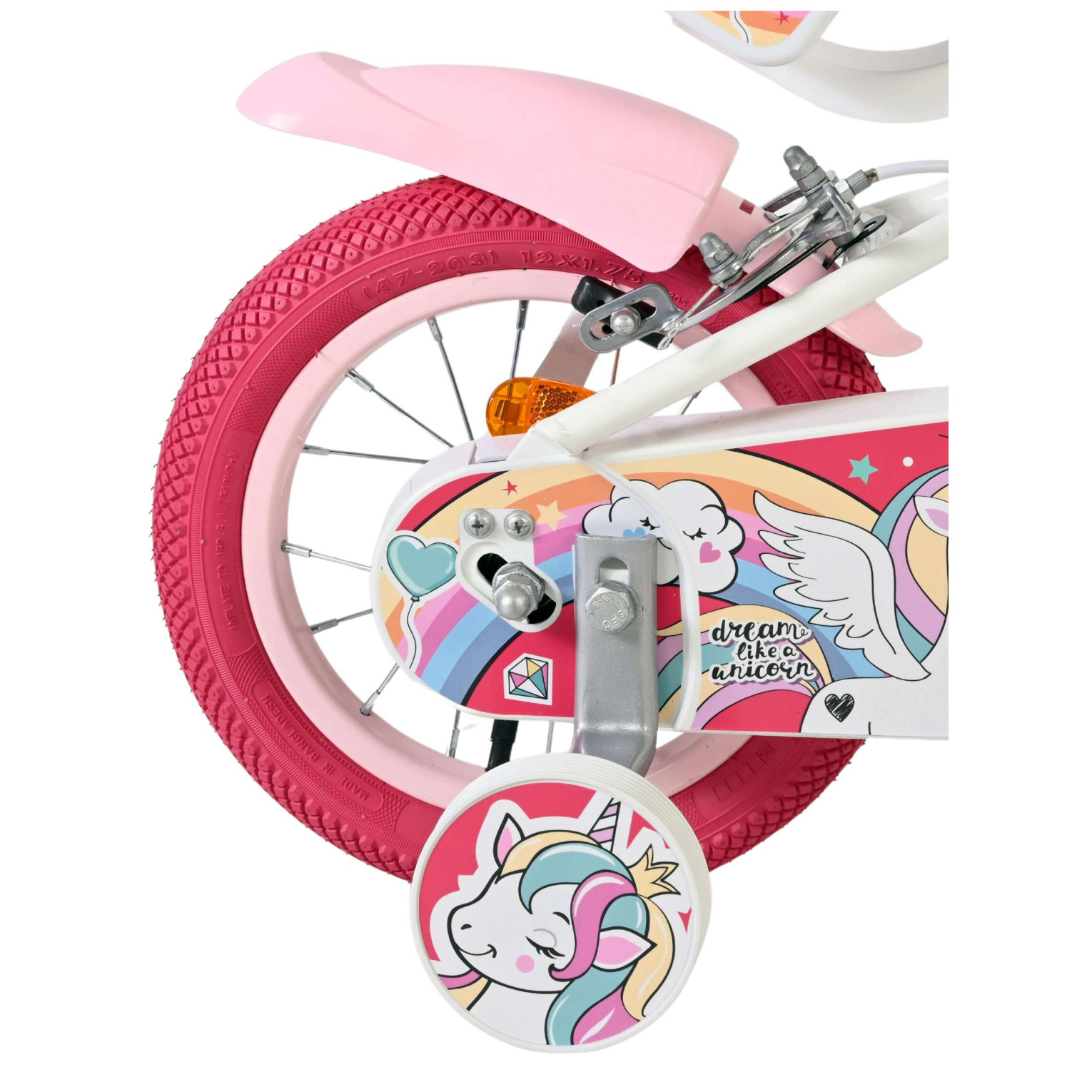 Volare Unicorn Fiets - 12 inch - Wit - Twee handremmen