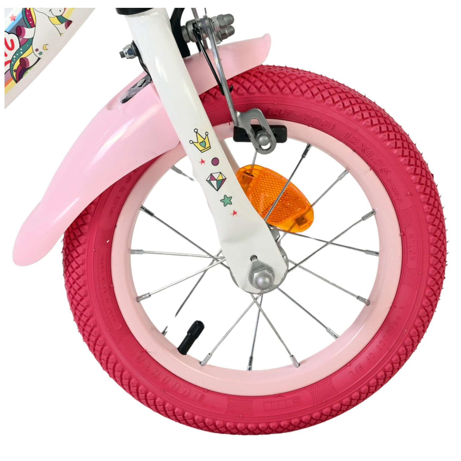 Volare Unicorn Fiets - 12 inch - Wit - Twee handremmen