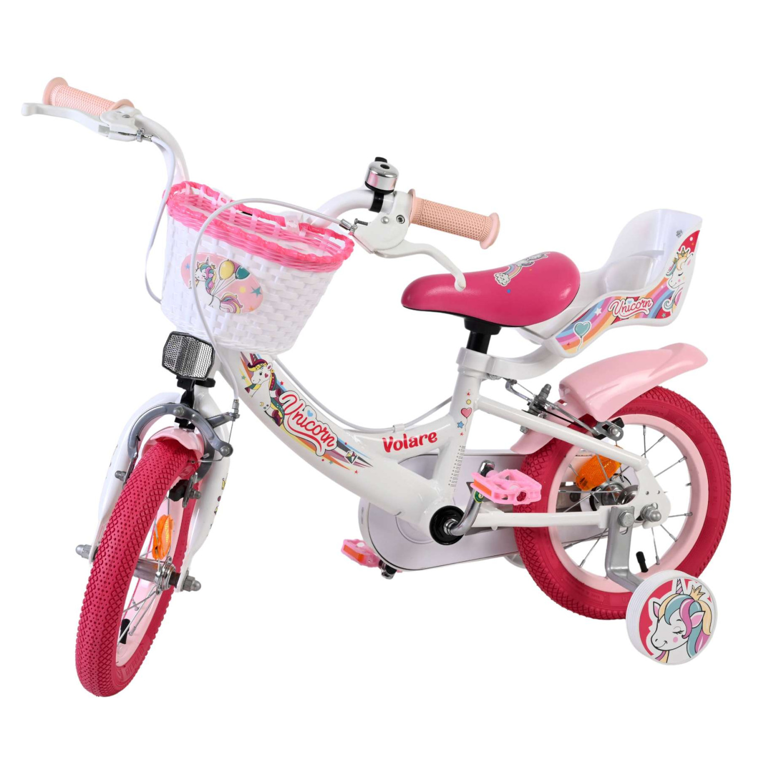 Volare Unicorn Fiets - 12 inch - Wit - Twee handremmen