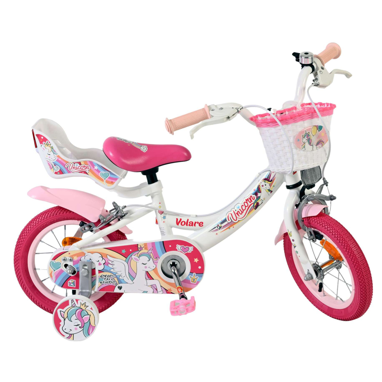 Volare Unicorn Fiets - 12 inch - Wit - Twee handremmen