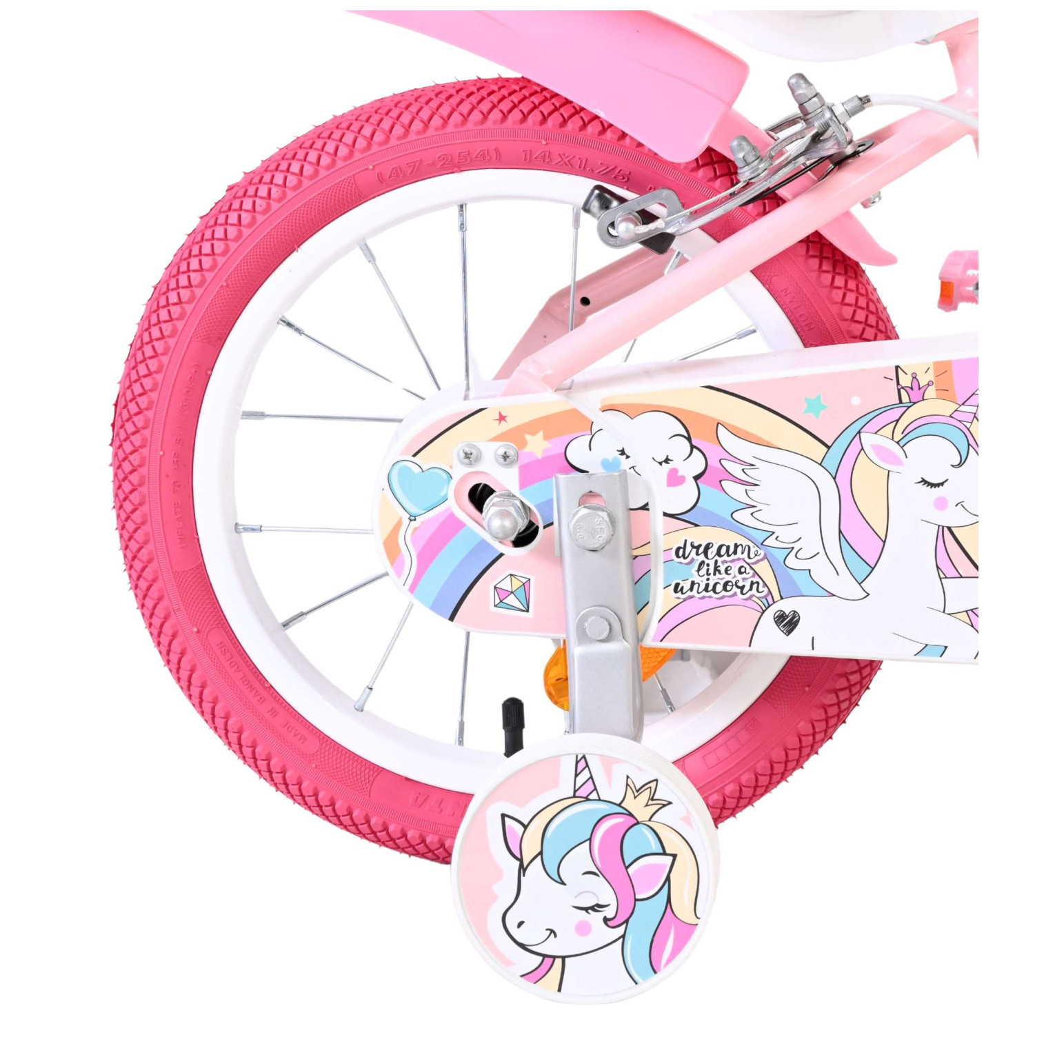 Volare Unicorn Fiets - 14 inch - Roze - Twee Handremmen
