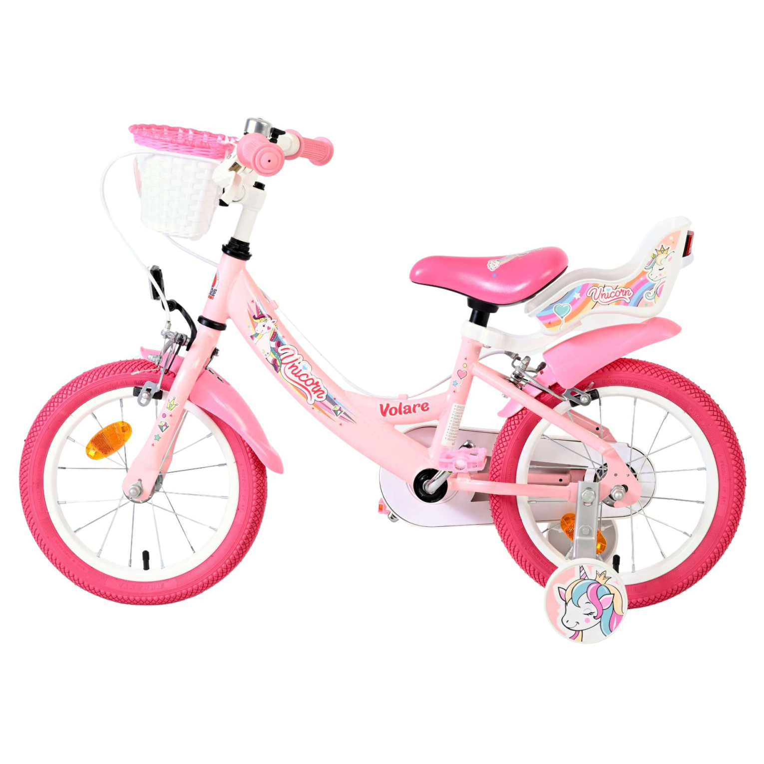 Volare Unicorn Fiets - 14 inch - Roze - Twee Handremmen