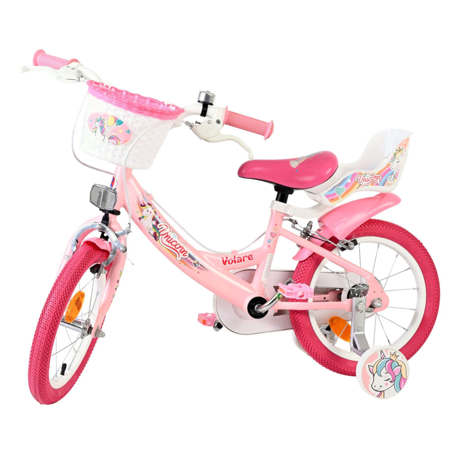 Volare Unicorn Fiets - 14 inch - Roze - Twee Handremmen