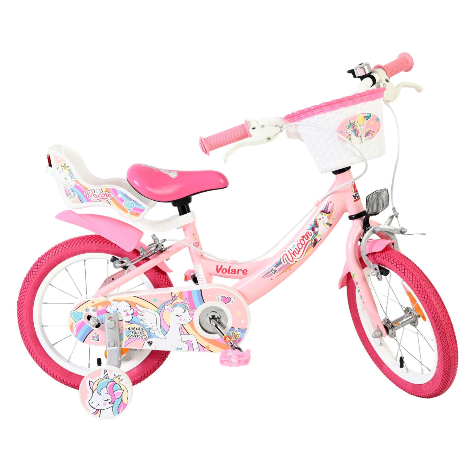 Volare Unicorn Fiets - 14 inch - Roze - Twee Handremmen