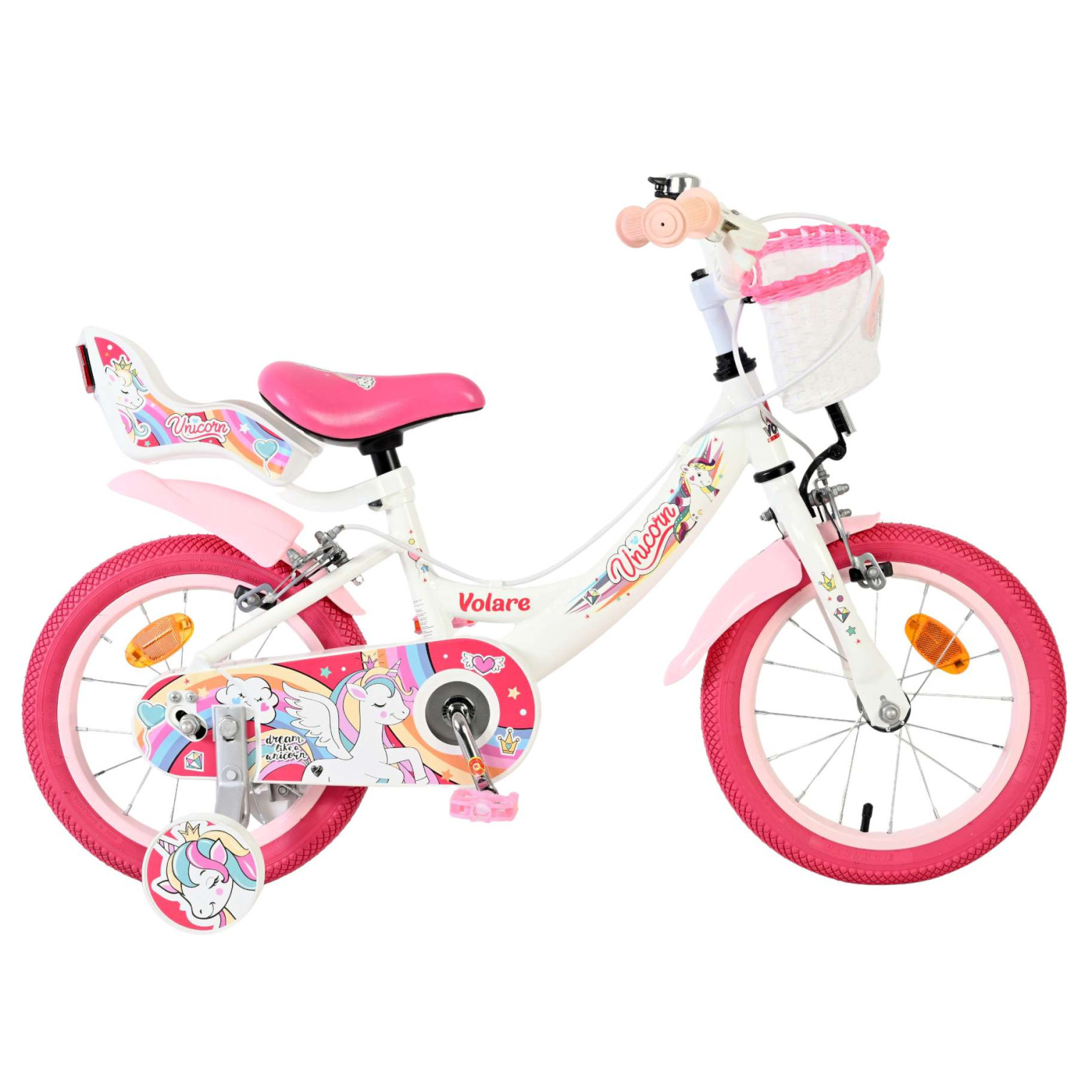 Volare Unicorn Fiets - 14 inch - Wit - Twee Handremmen