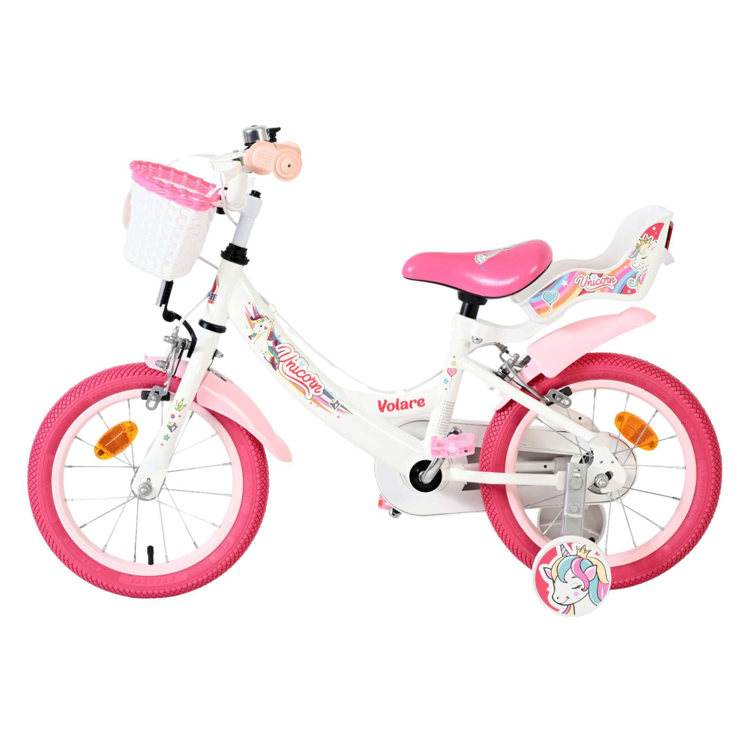 Volare Unicorn Fiets - 14 inch - Wit - Twee Handremmen