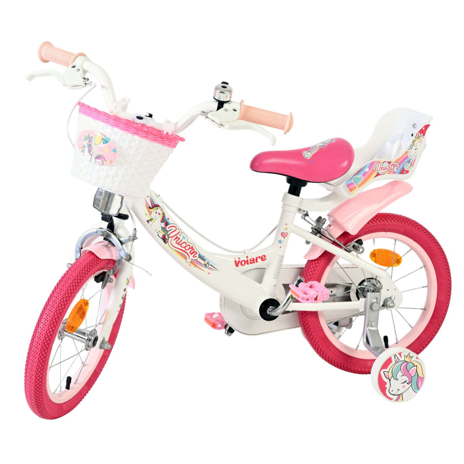 Volare Unicorn Fiets - 14 inch - Wit - Twee Handremmen