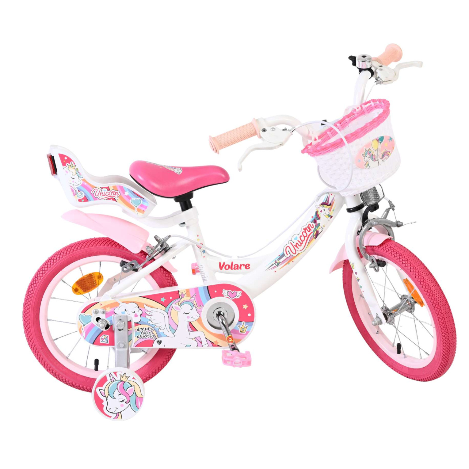 Volare Unicorn Fiets - 14 inch - Wit - Twee Handremmen