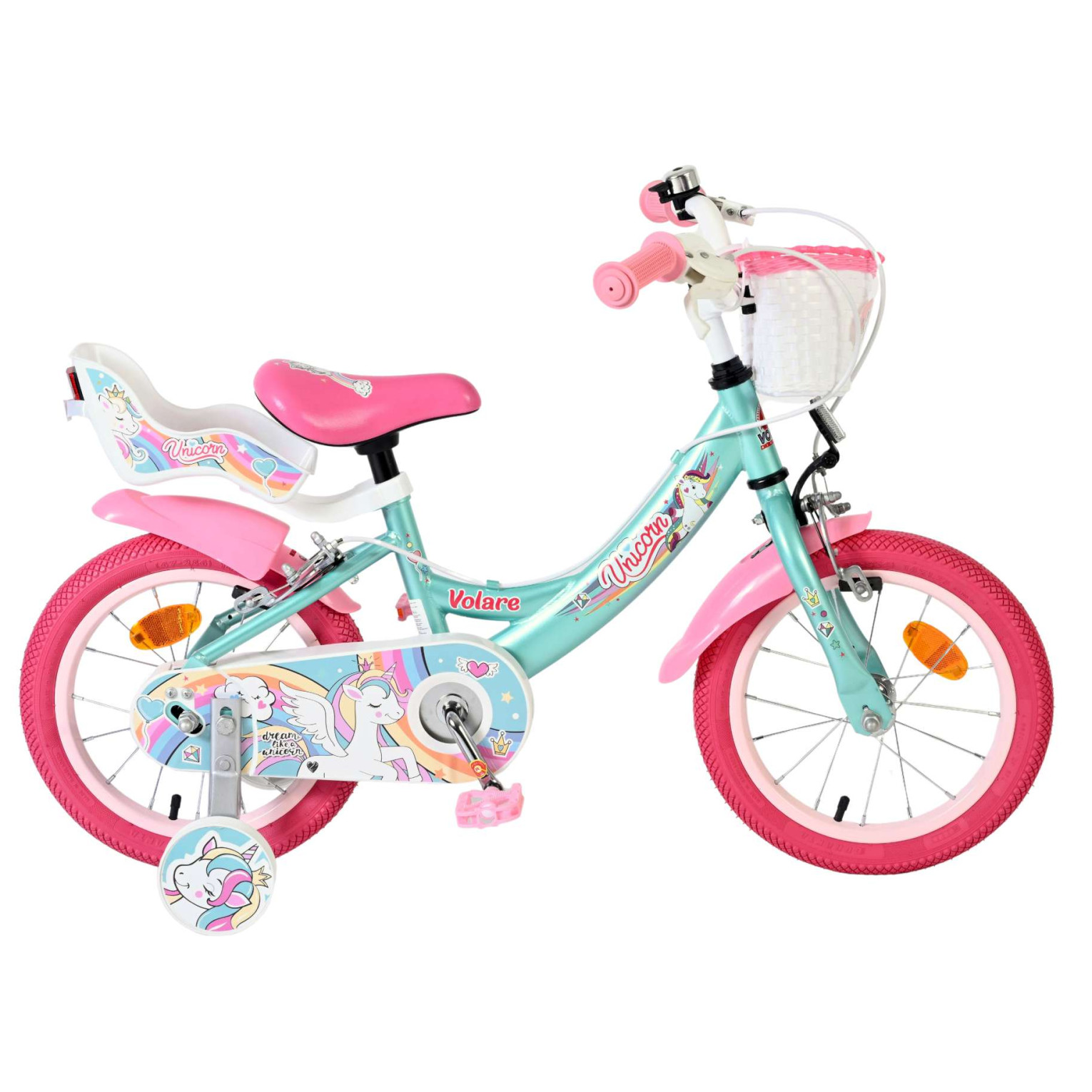 Volare Unicorn Fiets - 14 inch - Groen - Twee Handremmen