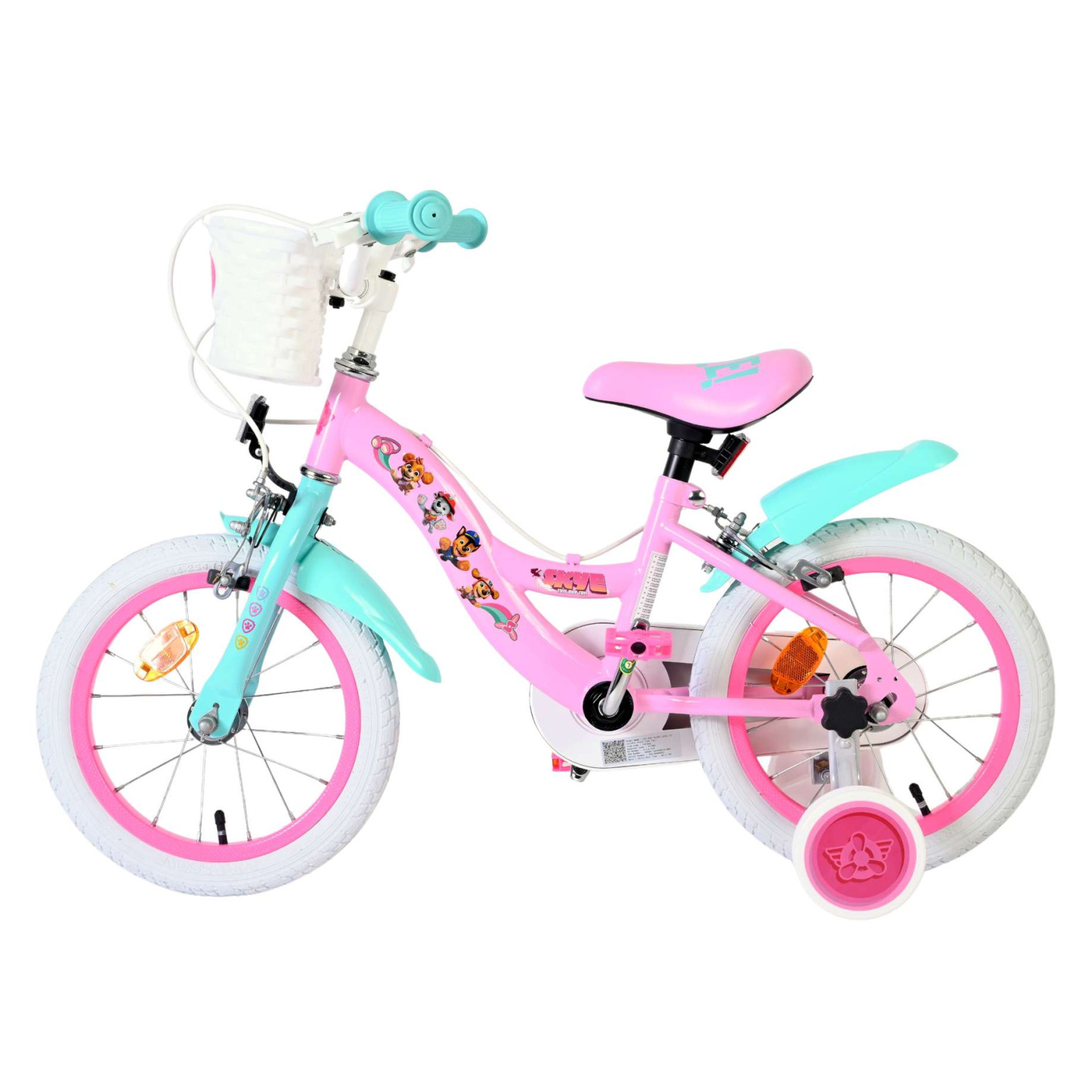 Paw Patrol Fiets - 14 inch - Roze - Twee handremmen