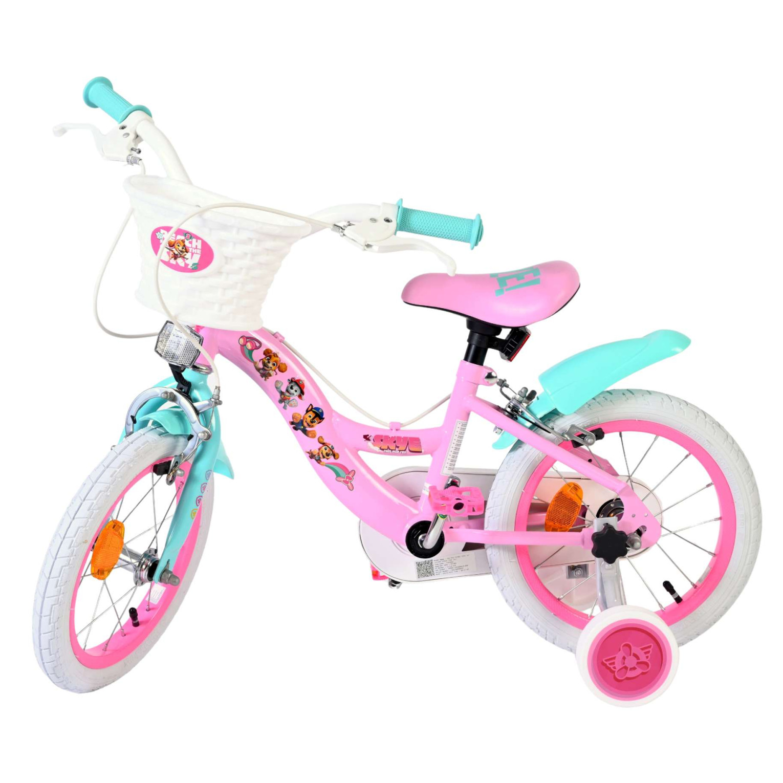 Paw Patrol Fiets - 14 inch - Roze - Twee handremmen