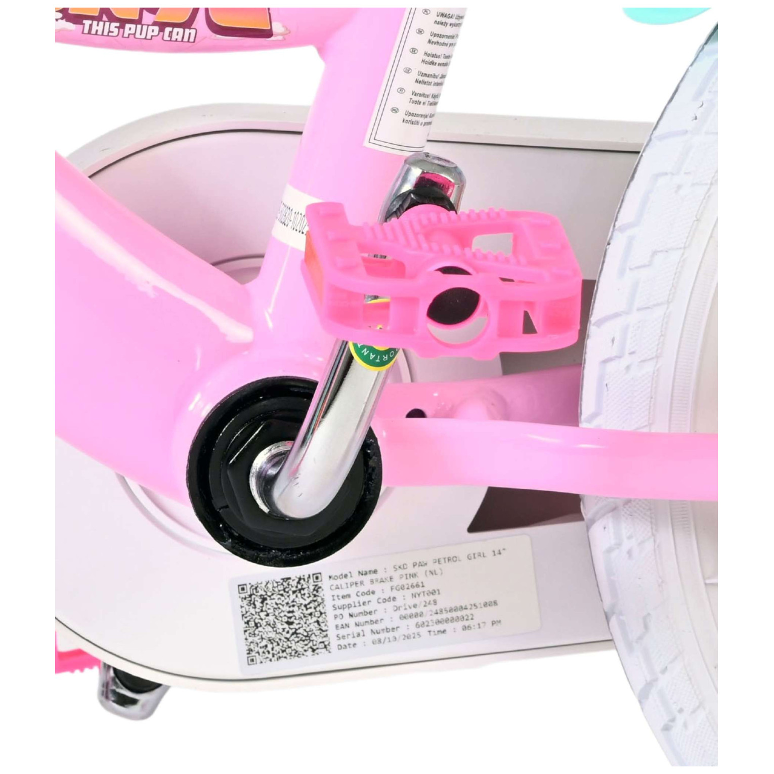 Paw Patrol Fiets - 14 inch - Roze - Twee handremmen