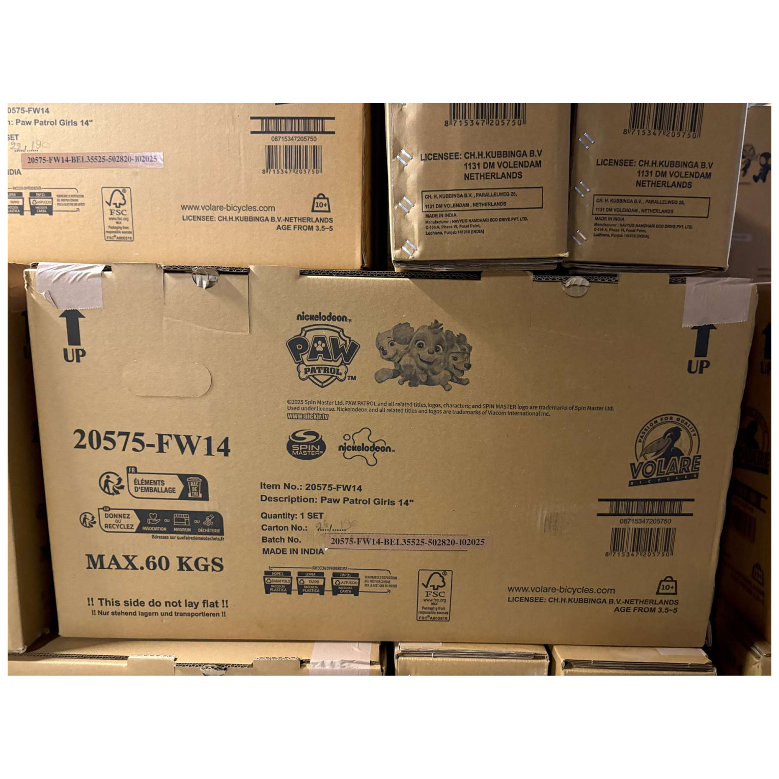 Paw Patrol Fiets - 14 inch - Roze - Twee handremmen