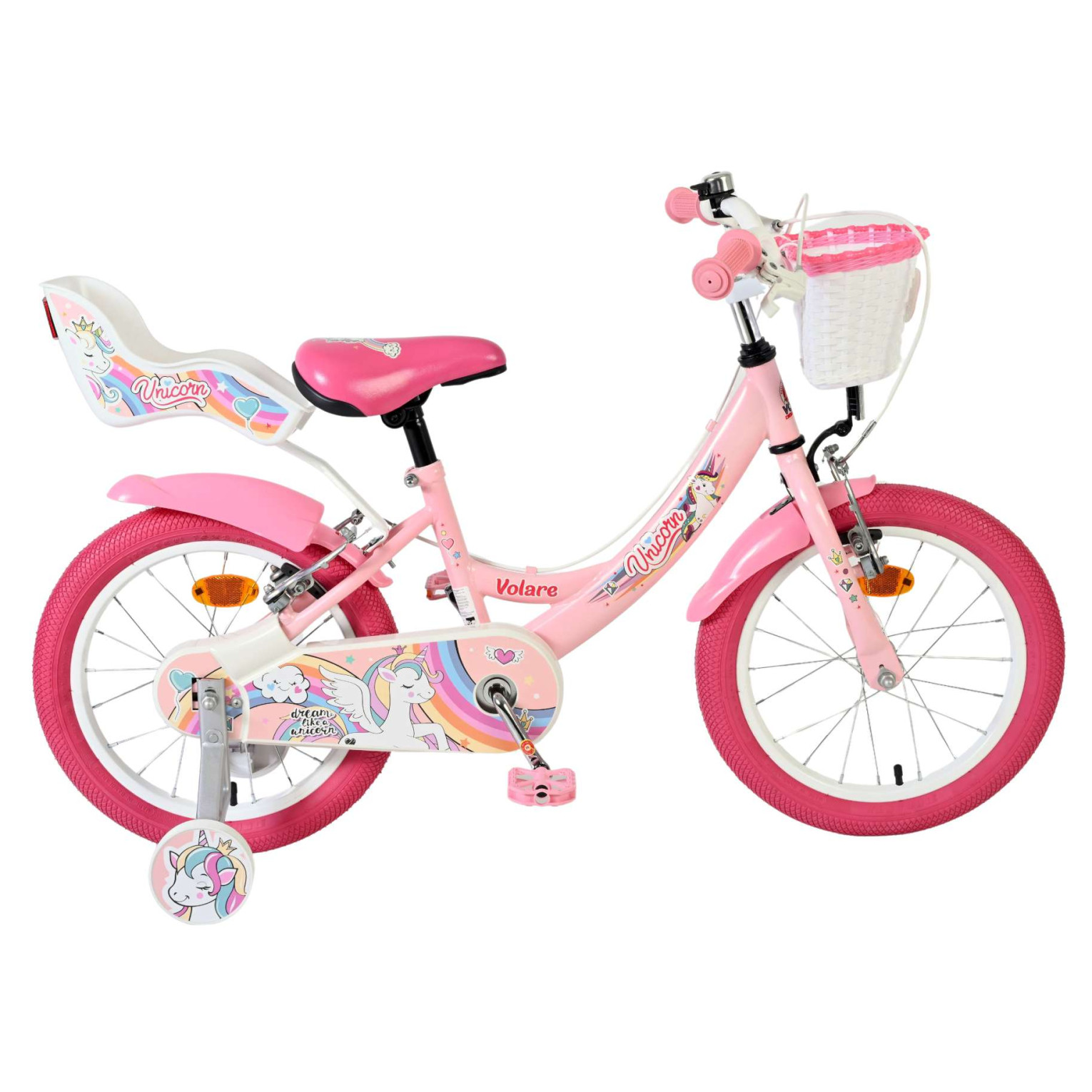 Volare Unicorn Fiets - 16 inch - Roze - Twee Handremmen