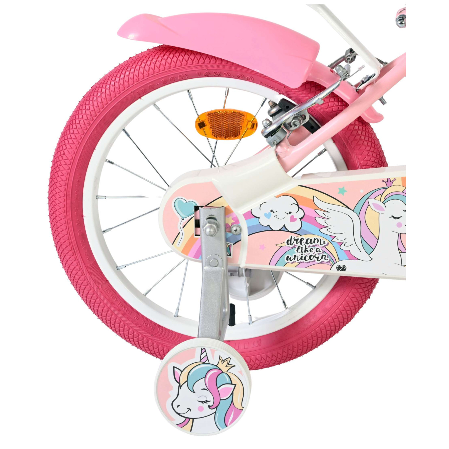 Volare Unicorn Fiets - 16 inch - Roze - Twee Handremmen