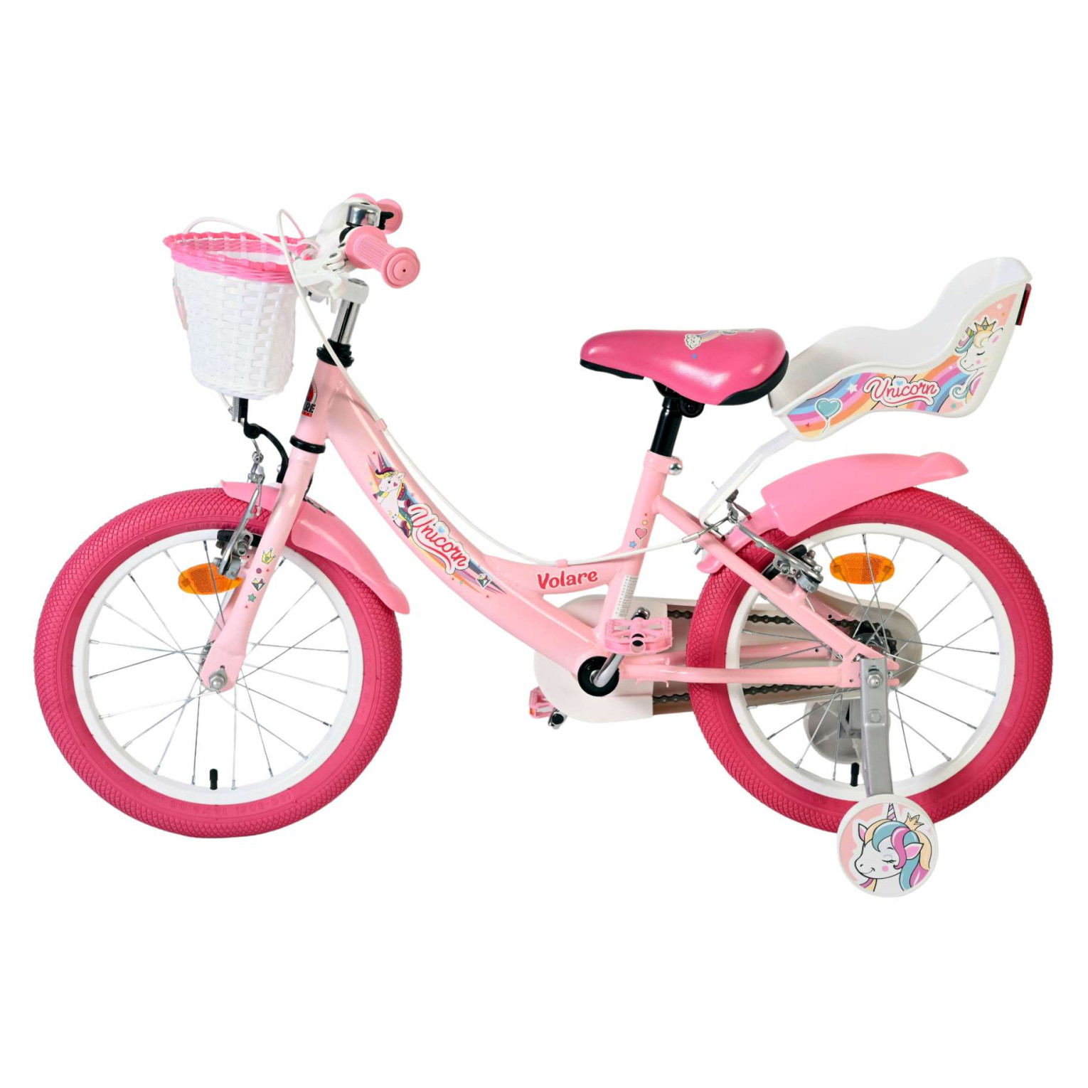 Volare Unicorn Fiets - 16 inch - Roze - Twee Handremmen