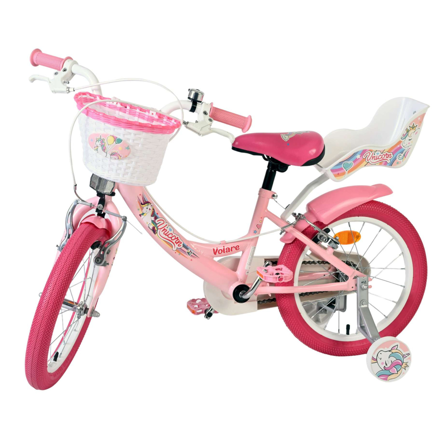 Volare Unicorn Fiets - 16 inch - Roze - Twee Handremmen