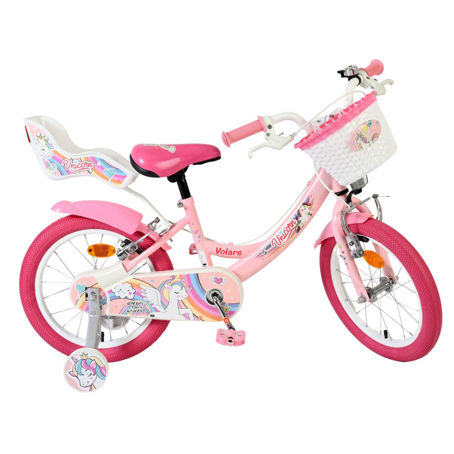 Volare Unicorn Fiets - 16 inch - Roze - Twee Handremmen