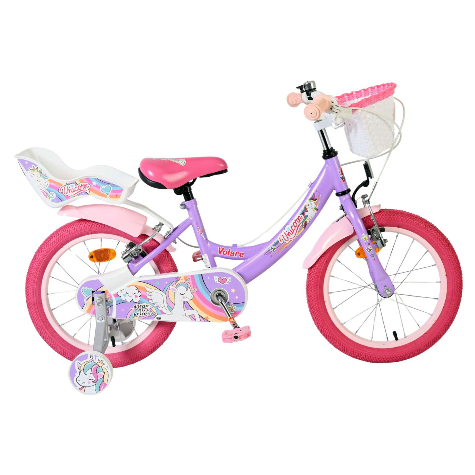 Volare Unicorn Fiets - 16 inch - Paars - Twee Handremmen