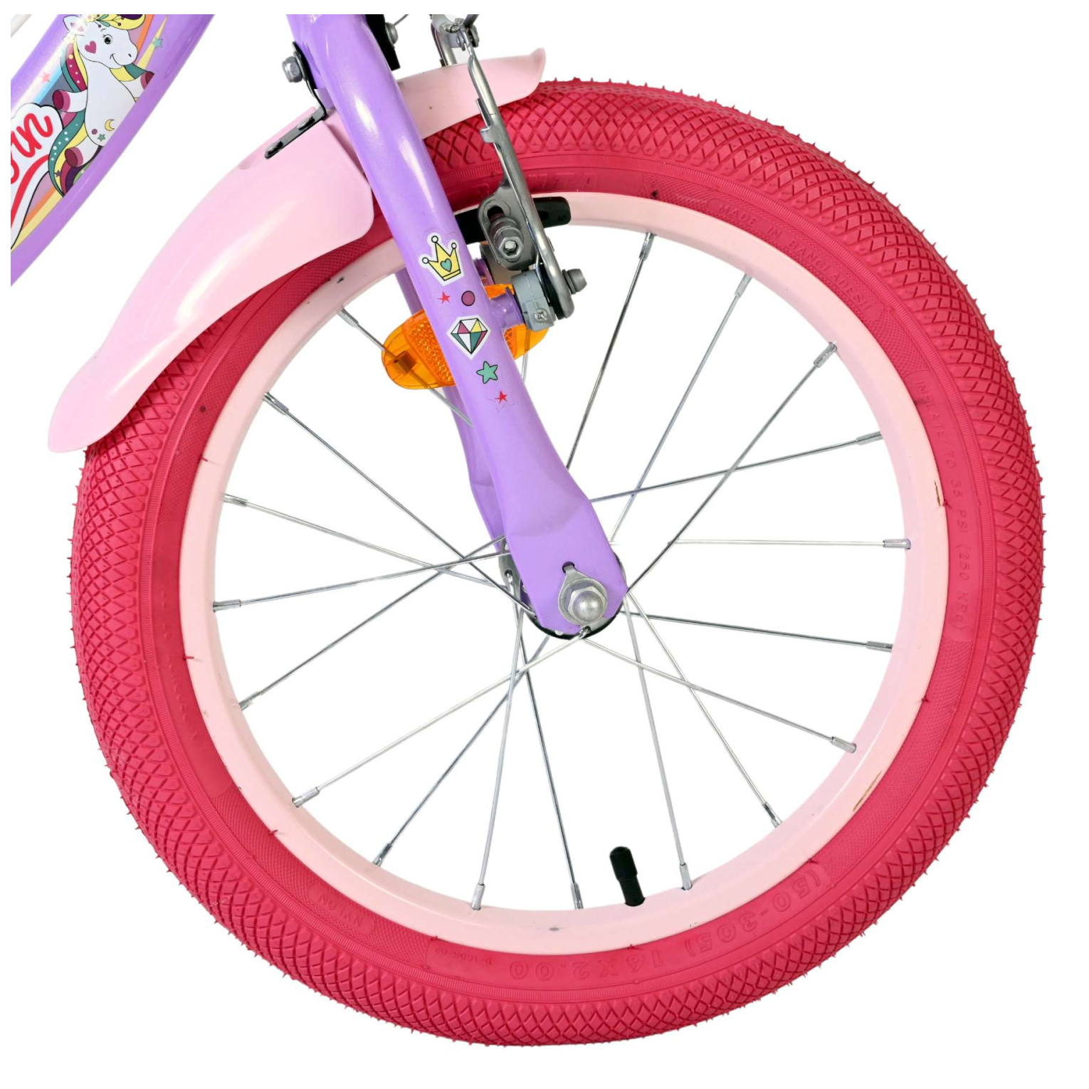 Volare Unicorn Fiets - 16 inch - Paars - Twee Handremmen