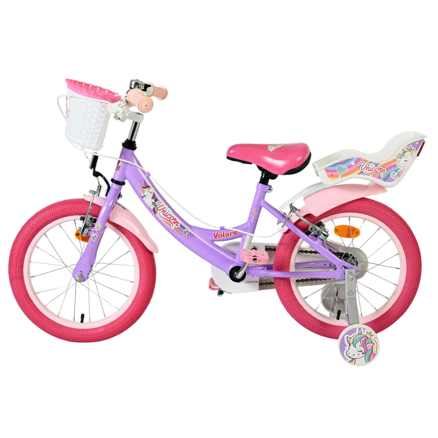Volare Unicorn Fiets - 16 inch - Paars - Twee Handremmen