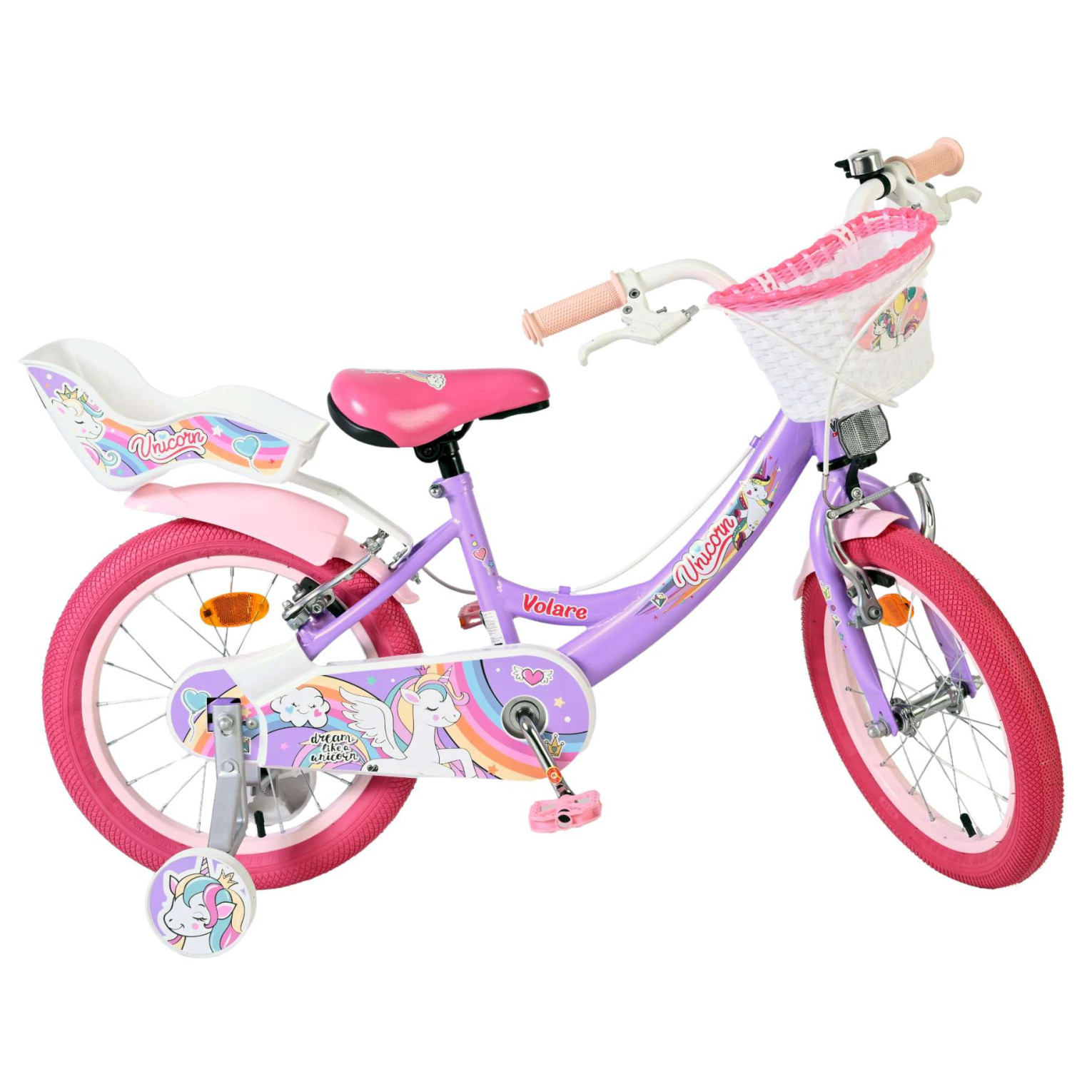 Volare Unicorn Fiets - 16 inch - Paars - Twee Handremmen