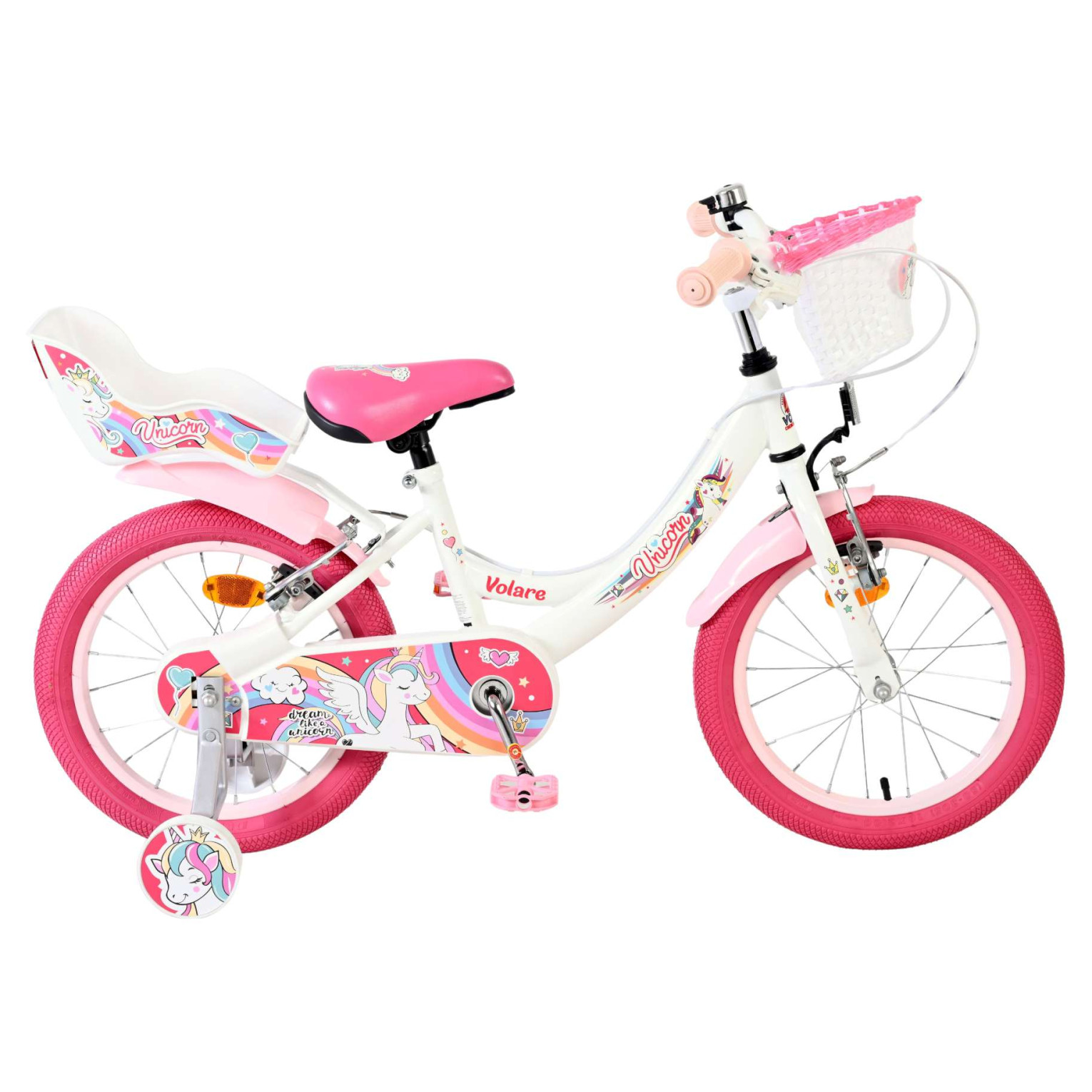 Volare Unicorn Fiets - 16 inch - Wit - Twee Handremmen
