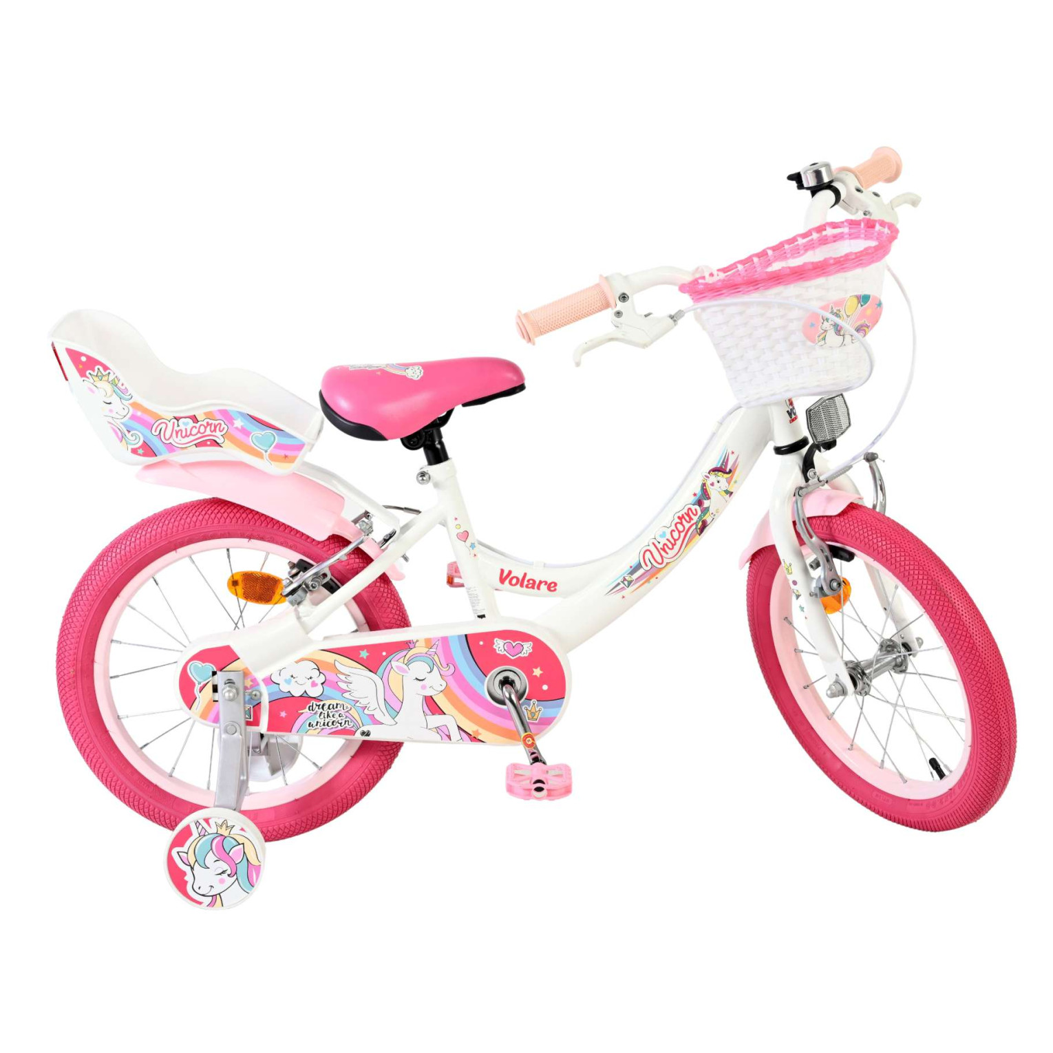 Volare Unicorn Fiets - 16 inch - Wit - Twee Handremmen