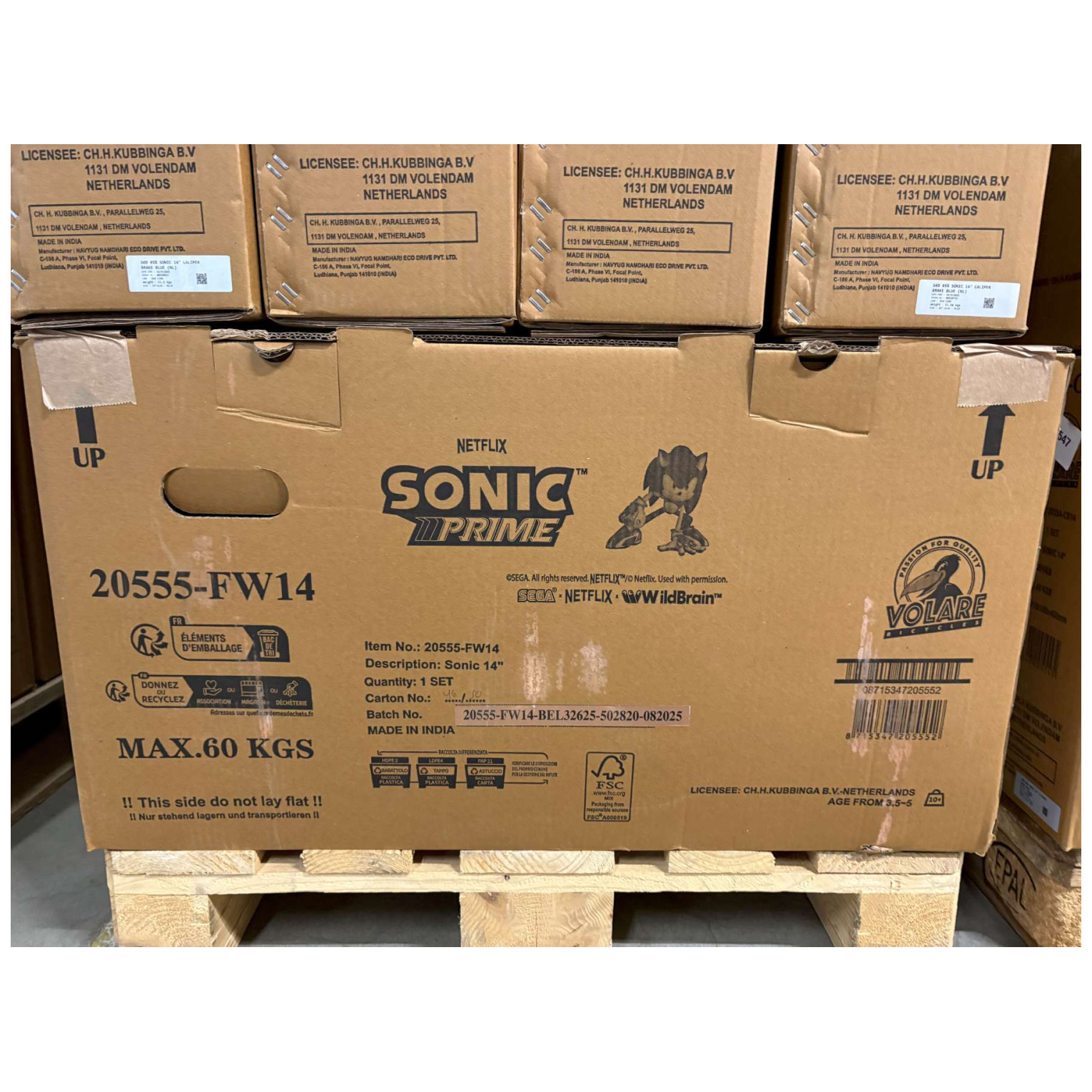 Sonic Prime Fiets - 14 inch - Blauw Rood - Twee handremmen