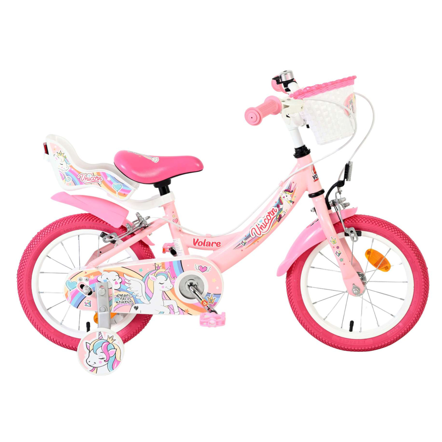 Volare Unicorn Fiets - 14 inch - Roze - Twee Handremmen