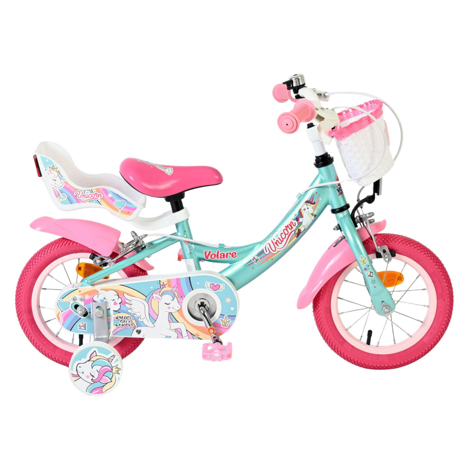 Volare Unicorn Fiets - 12 inch - Groen - Twee handremmen