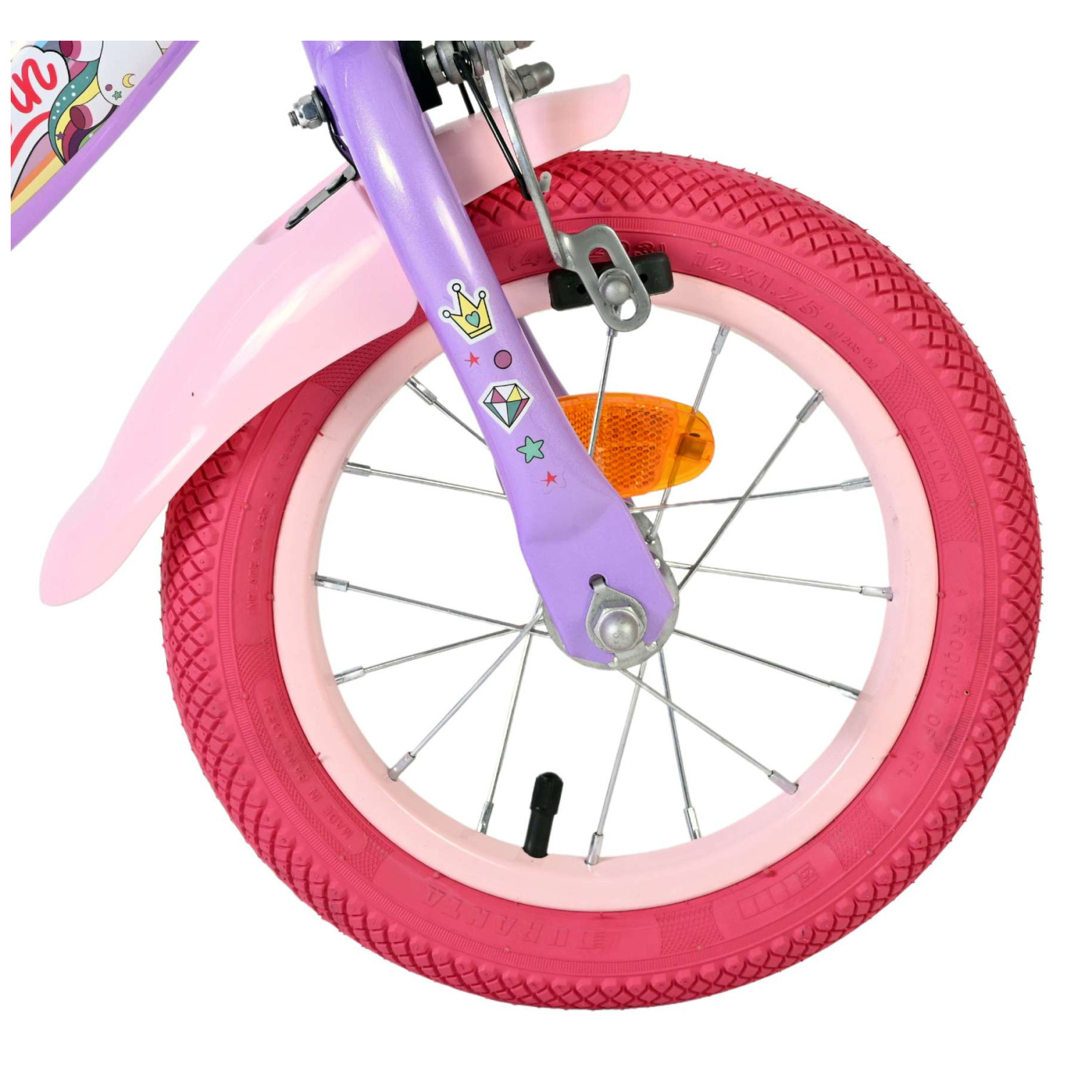 Volare Unicorn Fiets - 12 inch - Paars - Twee handremmen