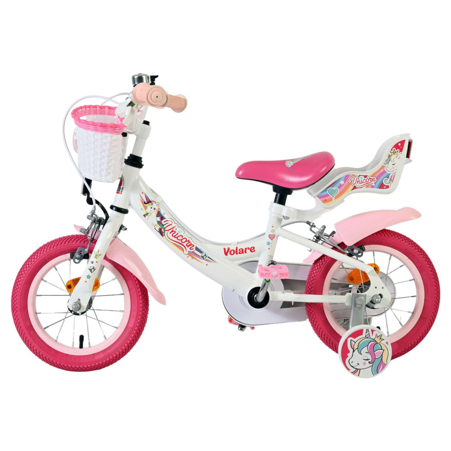 Volare Unicorn Fiets - 12 inch - Wit - Twee handremmen
